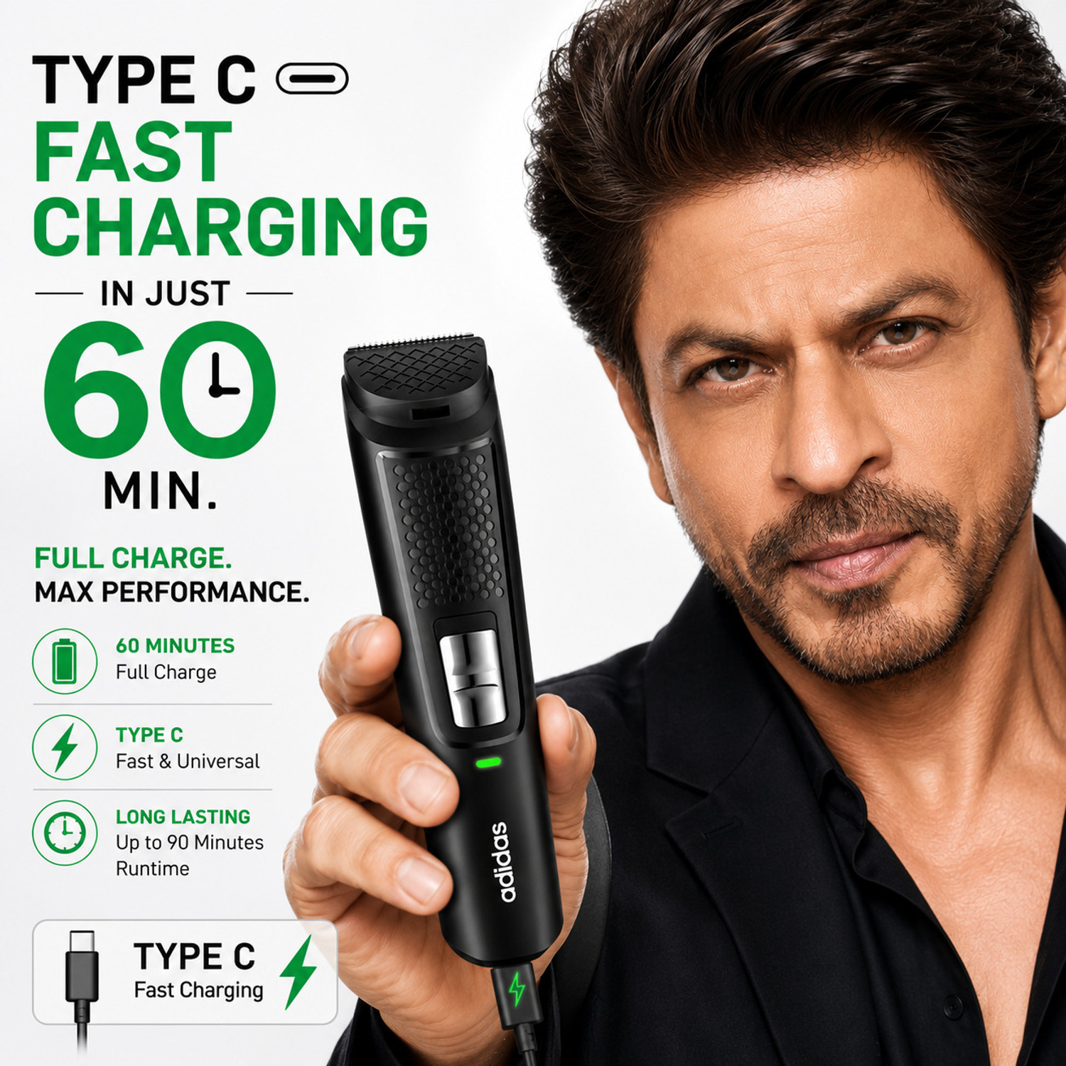 Image of adidas Beard Trimmer for Men Fully Waterproof Trimmer 120 min Runtime 9 Length Settings