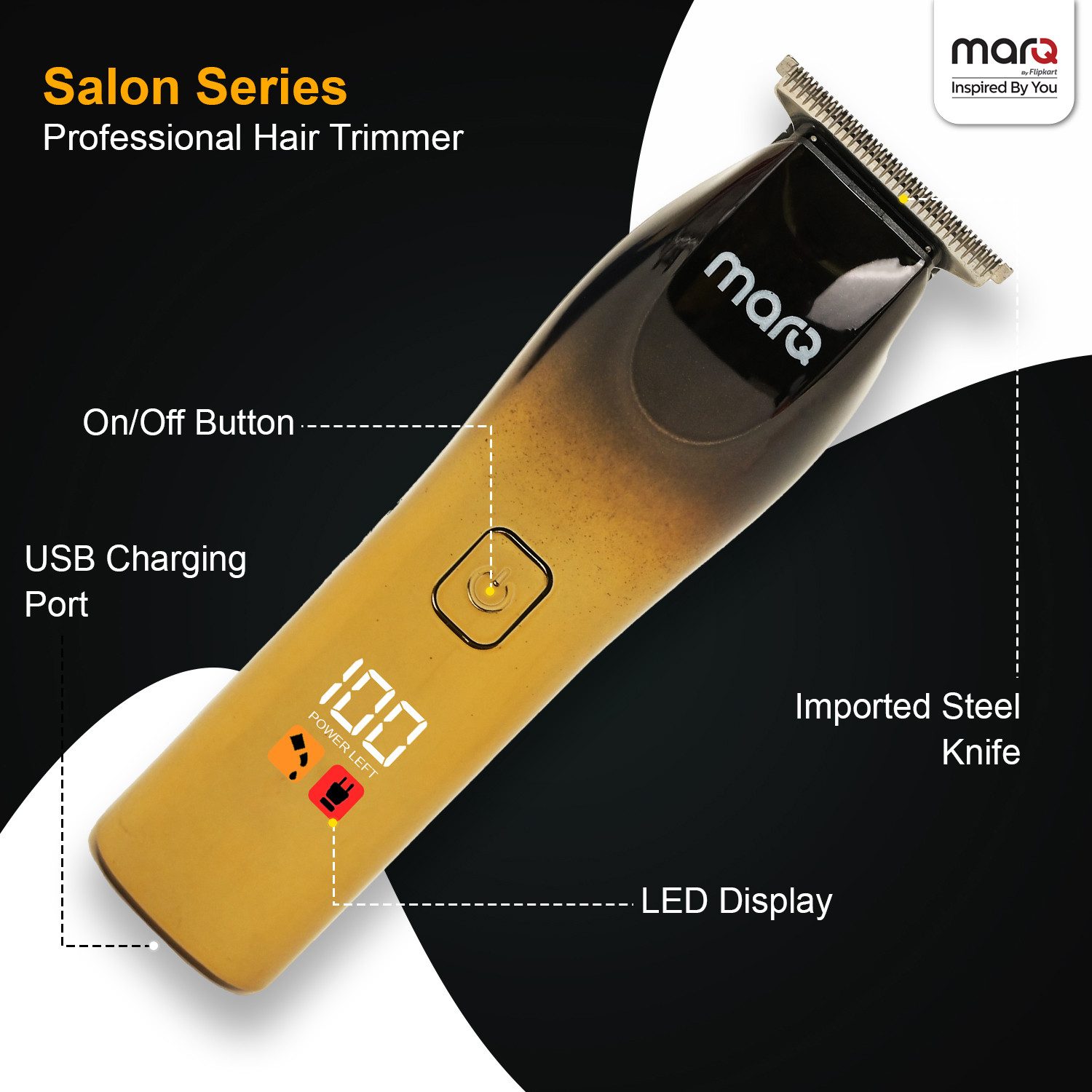 Image of MarQ by Flipkart M-003 Professional Hair Trimmer with LED Display Trimmer 100 min Runtime Trimmer 100 min Runtime 4 Length Settings