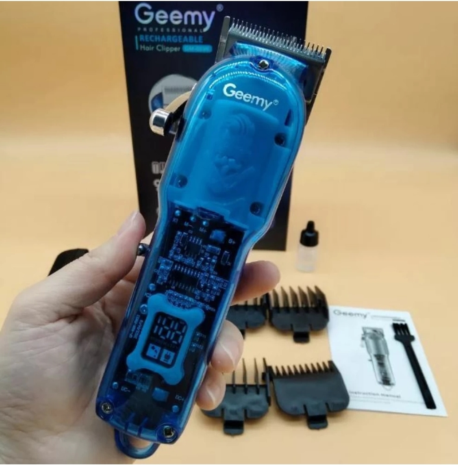Image of Geemy Professional hair clipper gm 6696 LED display indigreter Trimmer 120 min Runtime 8 Length Settings