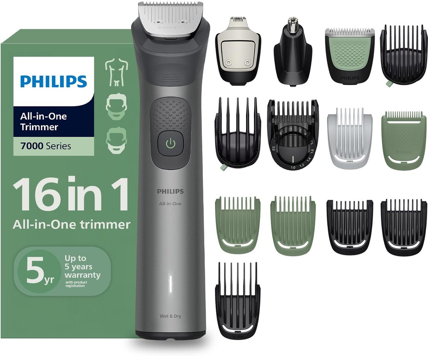 Image of PHILIPS MG7931 /30 Cordless 16-in-1 Trimmer for Men Fully Waterproof Grooming Kit 120 min Runtime 21 Length Settings