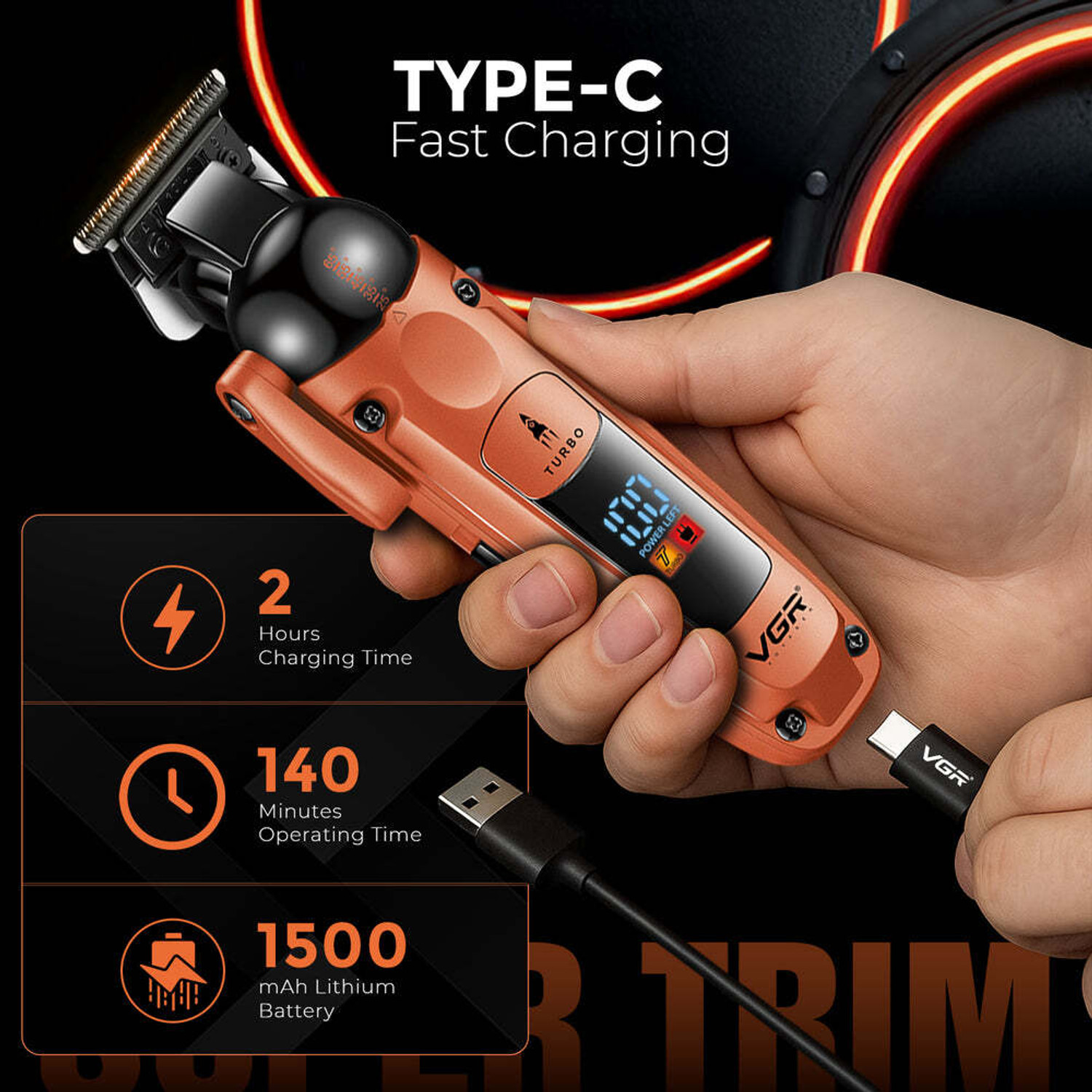 Image of VGR v-274 Fully Waterproof Trimmer 140 min Runtime 9 Length Settings