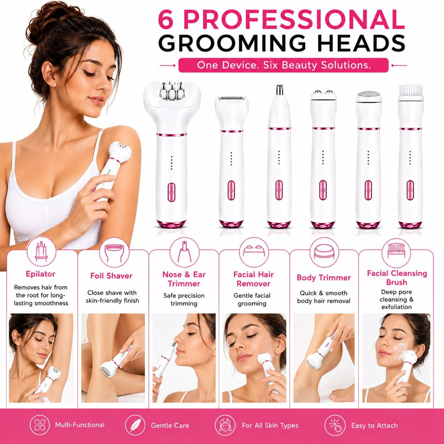 Image of HVG TRADERS 6-in-1 women's grooming kit Fully Waterproof Body Groomer 60 min Runtime 6 Length Settings