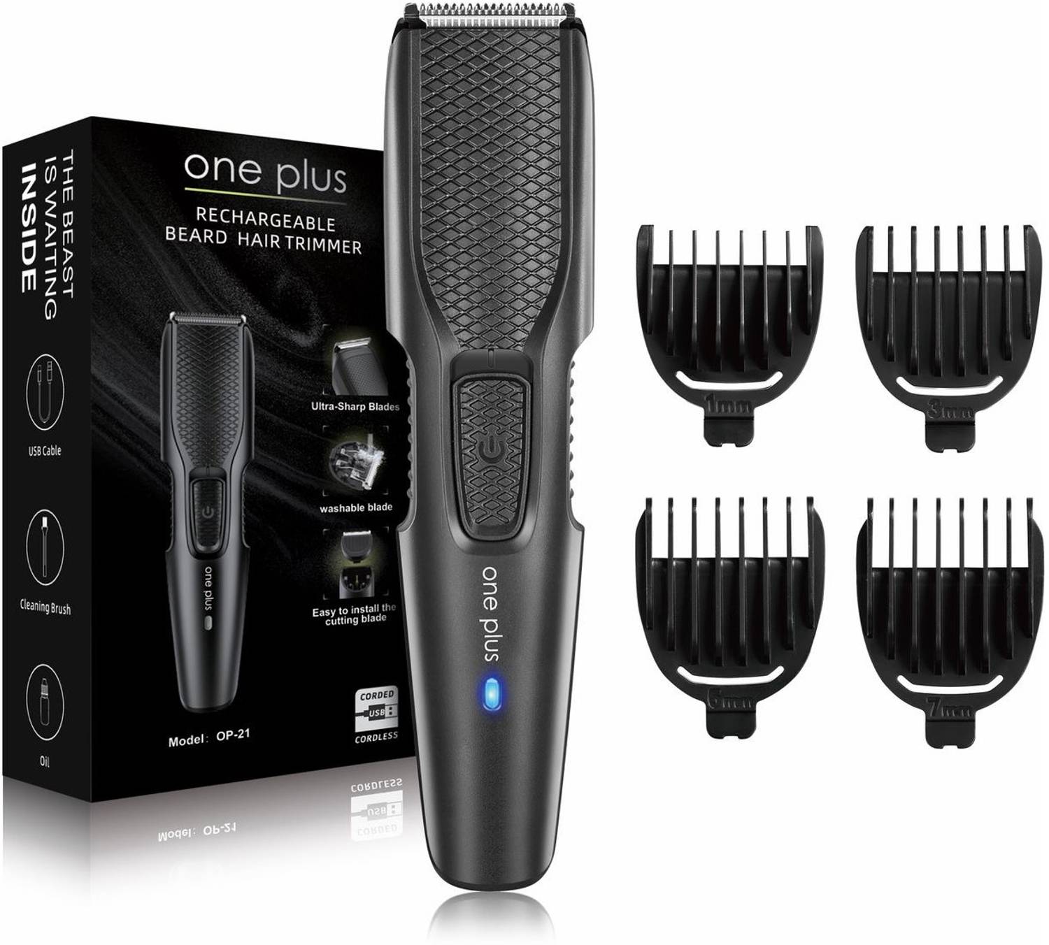 One Plus OP 21 Cordless Professional Hair Trimmer For Men waterproof Trimmer 120 min  Runtime 4 Length Settings