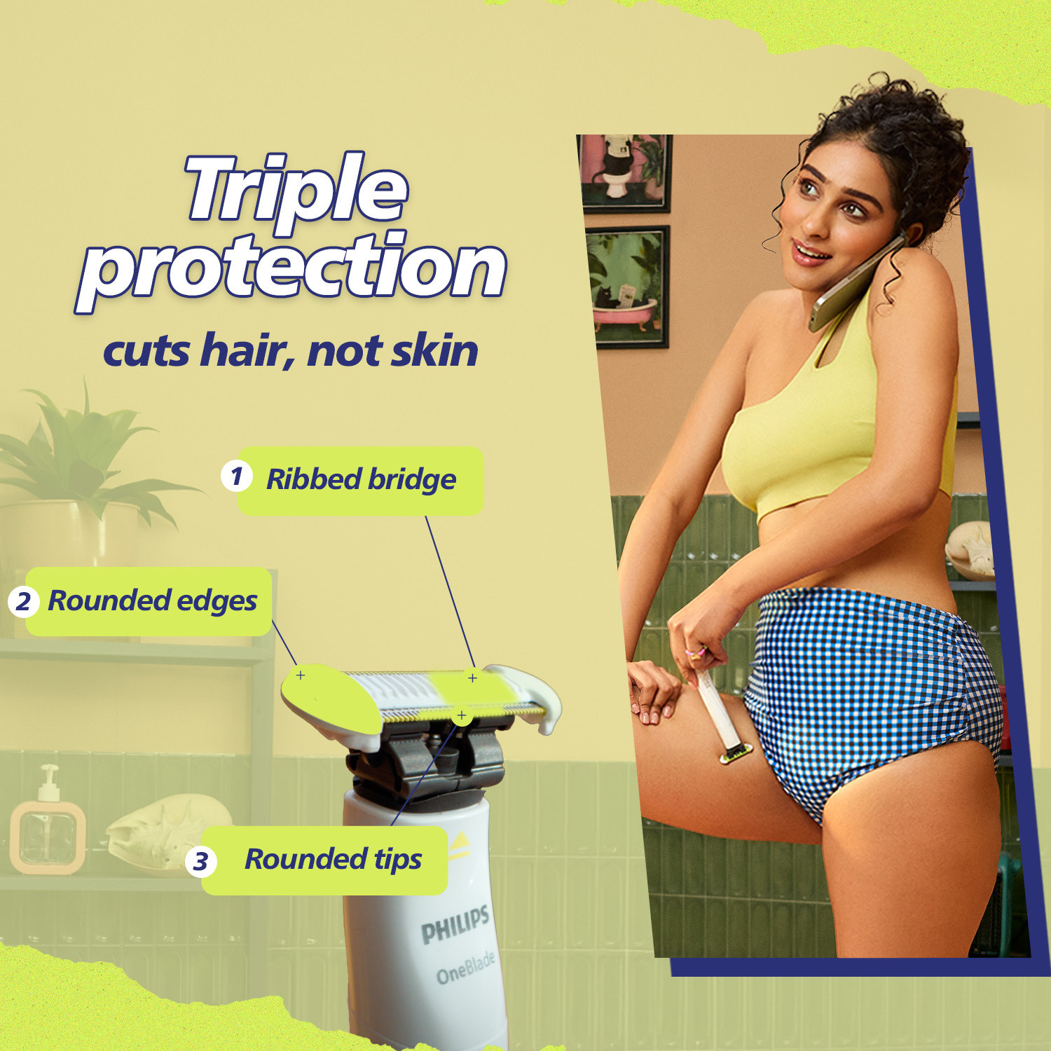 Image of PHILIPS QP1924 /20 OneBlade Razor for Women, Intimate Underarm, Body & Bikini Fully Waterproof Trimmer 30 min Runtime 2 Length Settings
