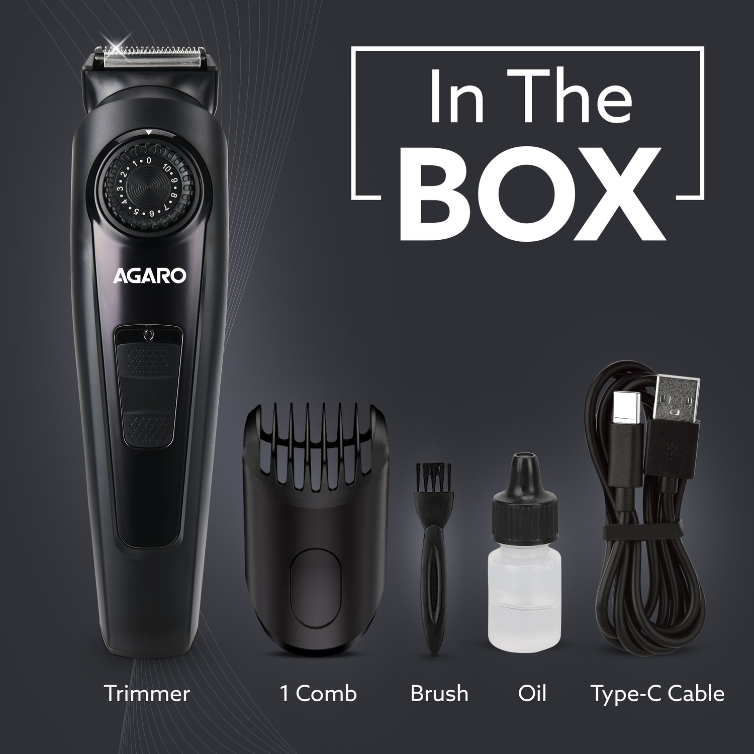 Image of AGARO Beard Trimmer MT1122, 10 Length Settings, Digital Display, USB Rechargeable Trimmer 90 min Runtime 10 Length Settings