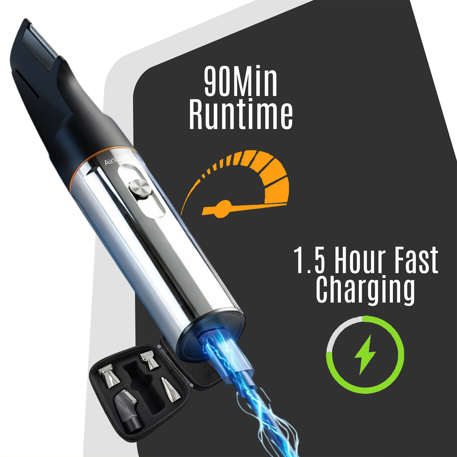 Image of AIRLUXE GroomMaster 12 in 1 Full Body Trimmer Set For Men Magnetic Heads Fast Charging Fully Waterproof Grooming Kit 90 min Runtime 3 Length Settings