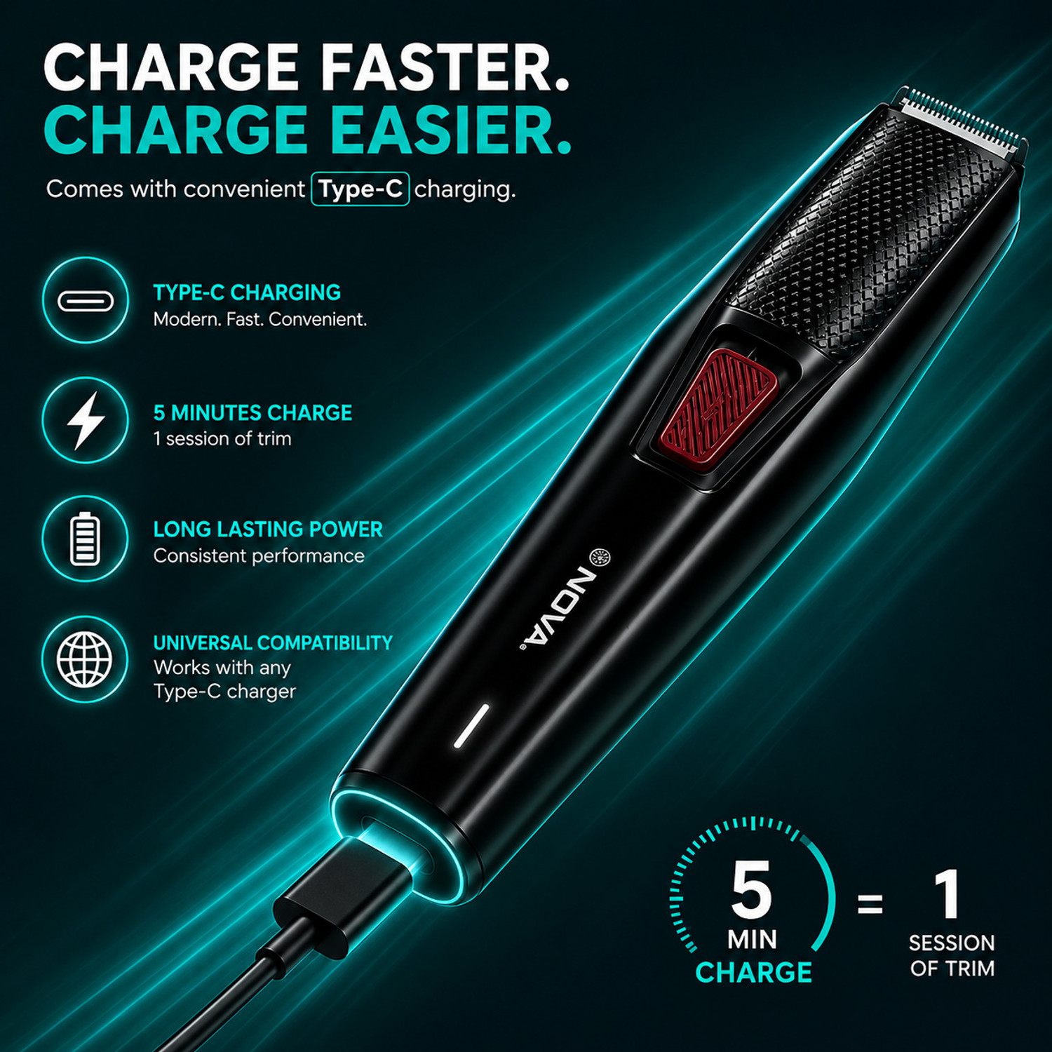 Image of NOVA NHT 1095 Trimmer 90 min Runtime 5 Length Settings