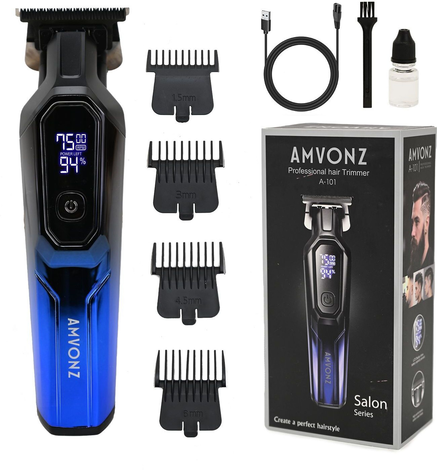 Image of AMVONZ A-101 Professional Hair Trimmer, LED Display, USB Charging Trimmer 150 min Runtime 4 Length Settings
