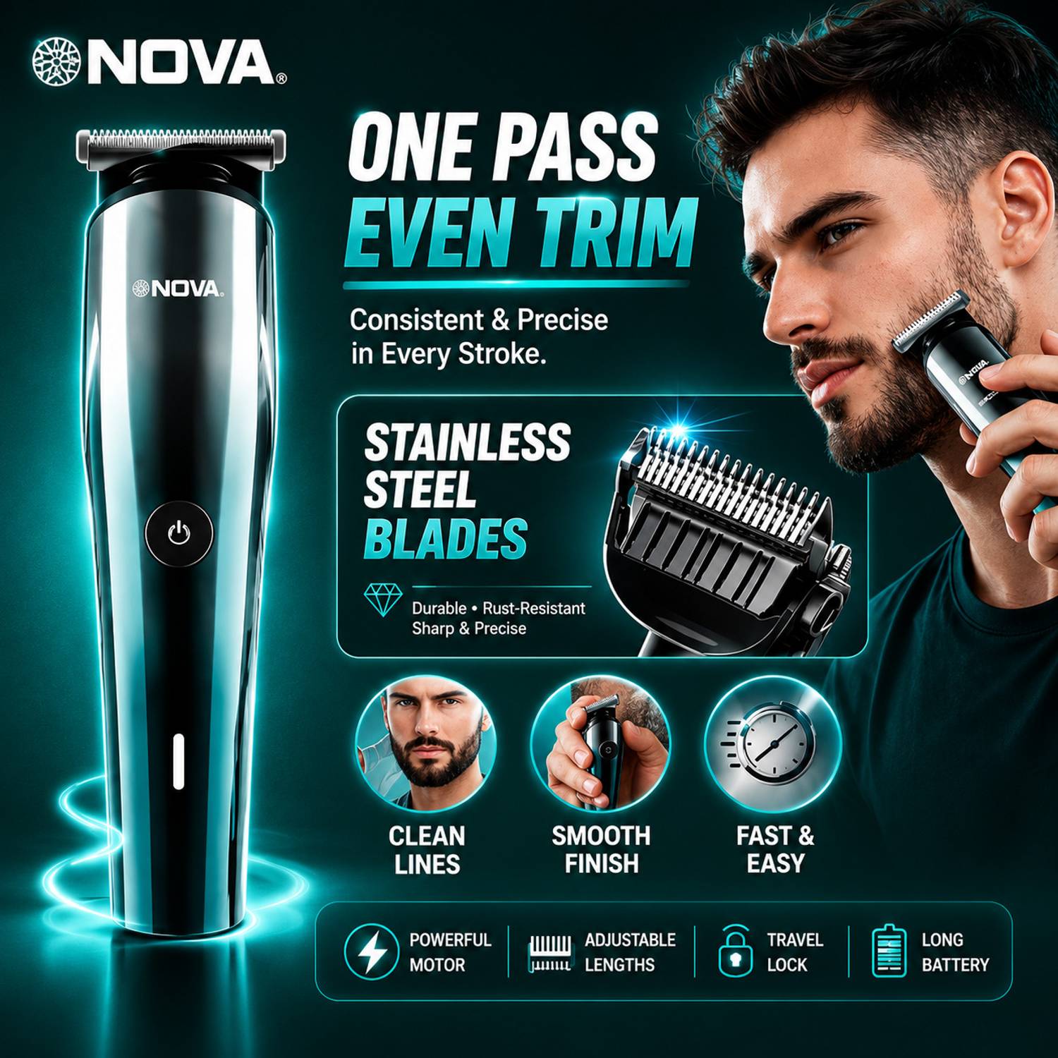 NOVA NHT 1133 Trimmer 150 min Runtime 24 Length Settings - Image 4