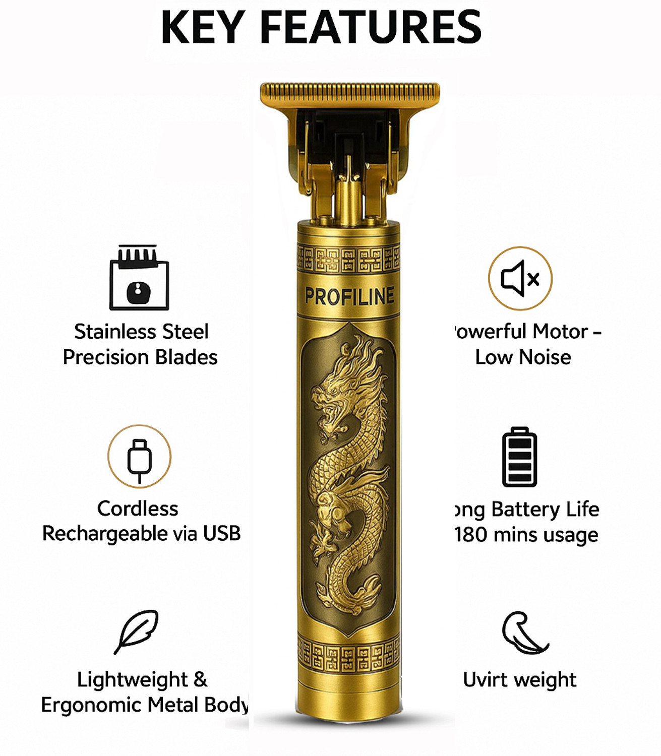 Image of Profiline Cordless 0mm Professional Hair Clippers USB Rechargeable Trimmer 60 min Runtime 1 Length Settings