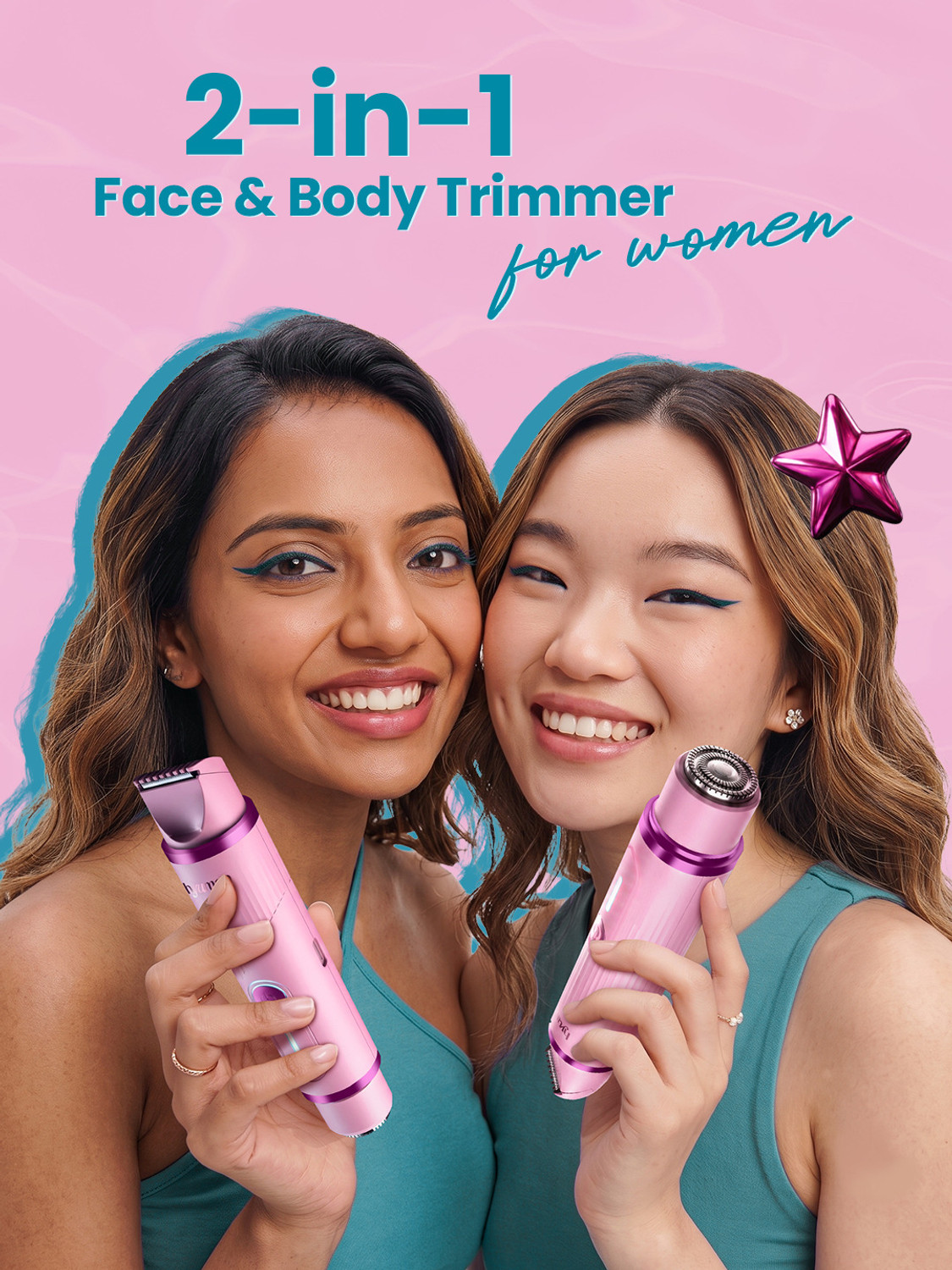 Image of Hyuman TrimIt 2-in-1 Face & Bikini Trimmer for Women Face & Body Hair Remover Trimmer 180 min Runtime 2 Length Settings (Pink)