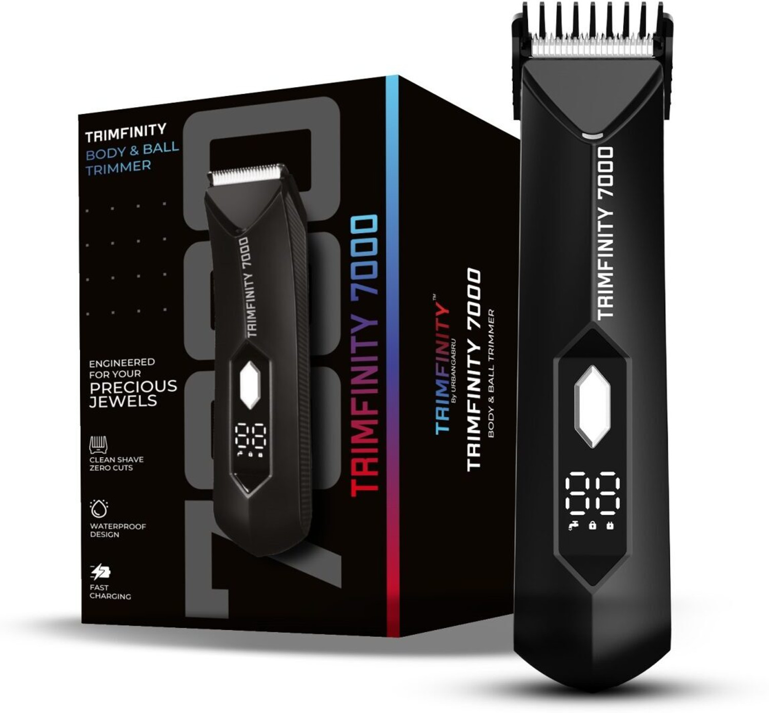 Image of Trimfinity 7000 Body Hair Trimmer for Men, Wireless Fast Charging, 1-Year Warranty Fully Waterproof Body Groomer 90 min Runtime 4 Length Settings