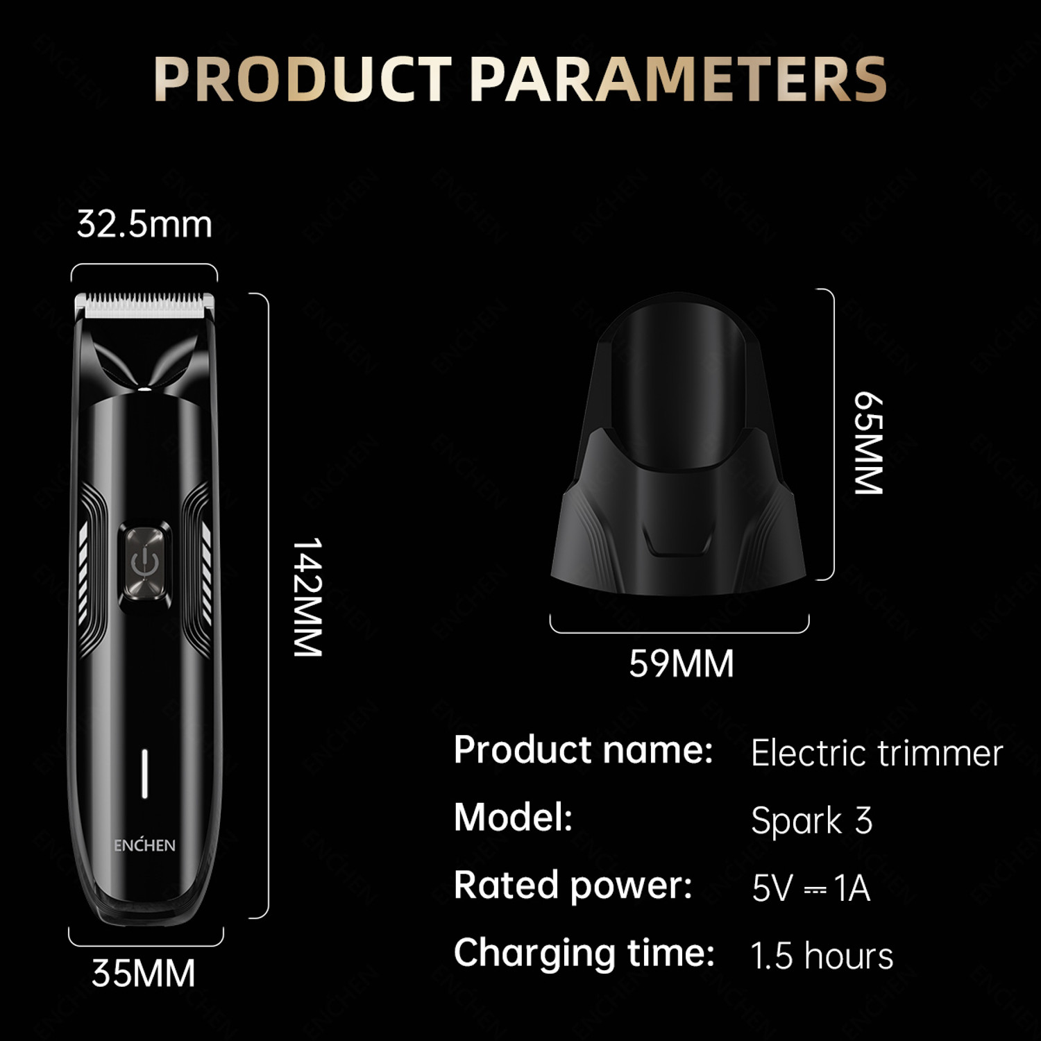 Image of Enchen Spark 3 Trimmer Kit with 4 Guide Combs,Beard&Hair&Body,Type-C Charging Fully Waterproof Trimmer 120 min Runtime 4 Length Settings