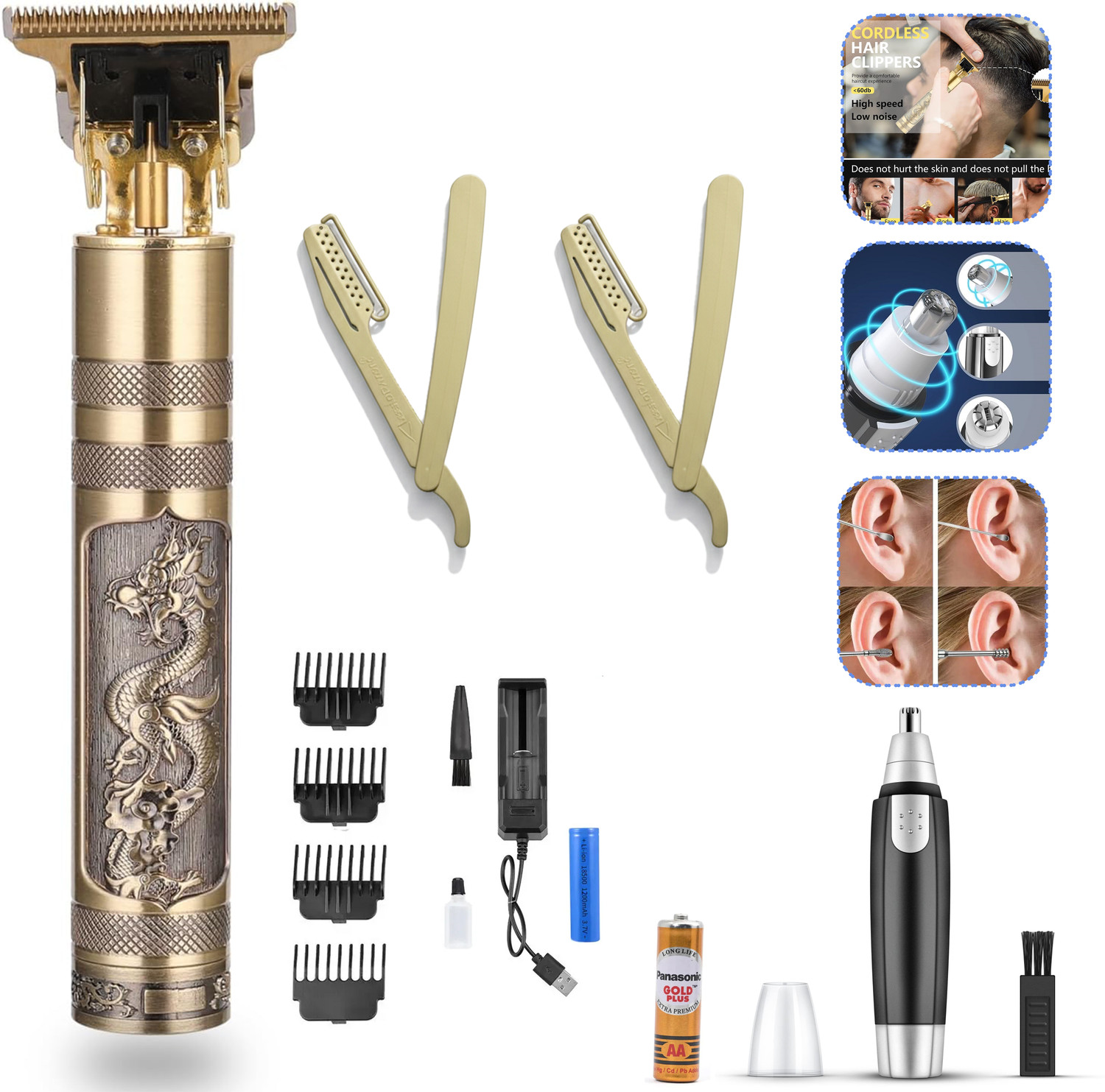 Image of Virth 2 PCS Hair Razor Men's Ear & Nose Hair Remover Mini Trimmer & Men's Hair & Beard Trimmer 120 min Runtime 0 Length Settings (Multicolor)