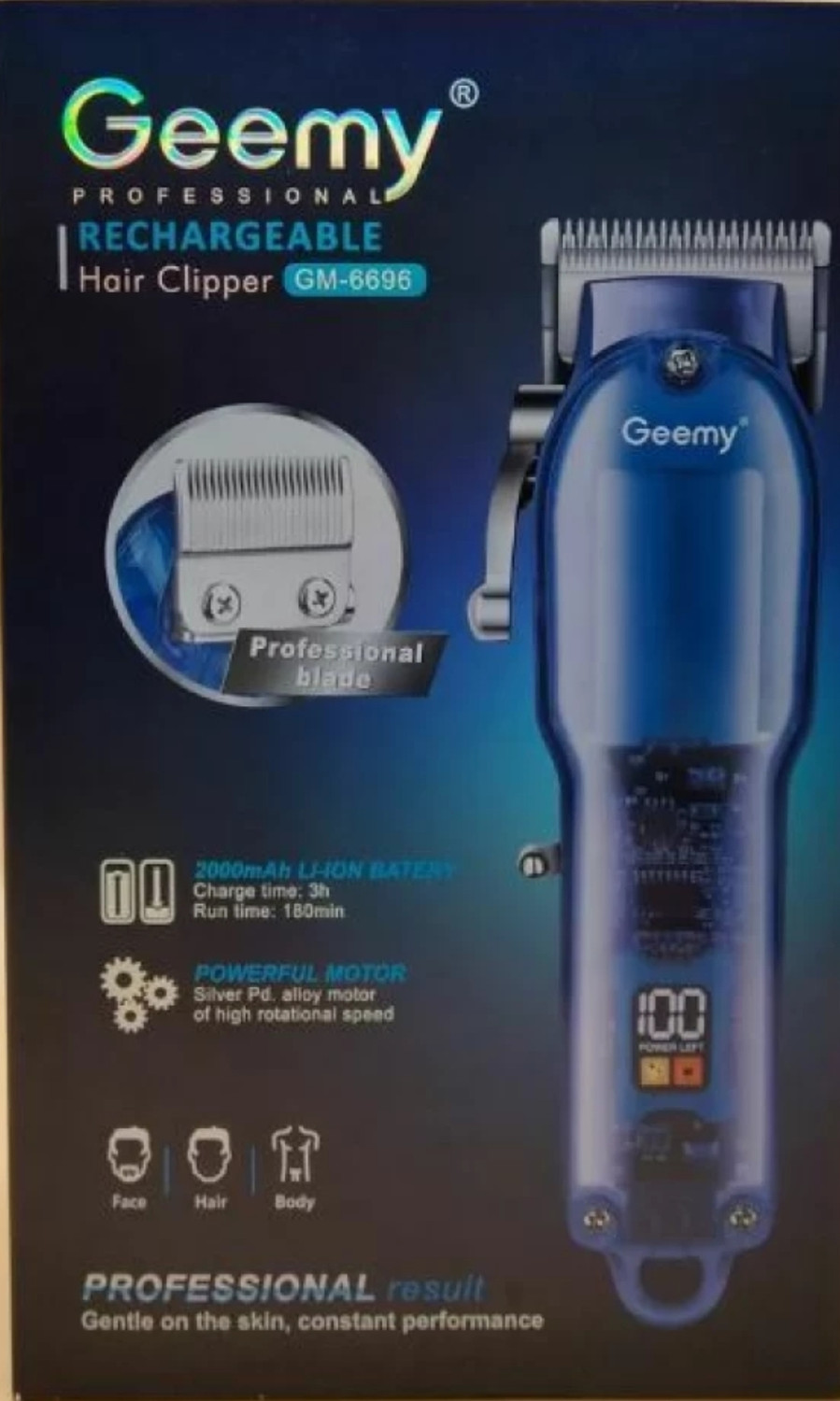 Image of Geemy Professional hair clipper gm 6696 LED display indigreter Trimmer 120 min Runtime 8 Length Settings