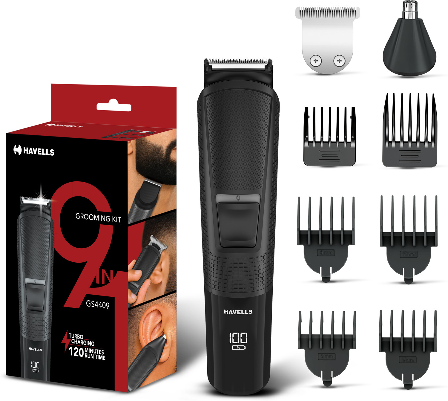 Image of HAVELLS 9 in 1 Grooming Kit Grooming Kit 120 min Runtime 1 Length Settings