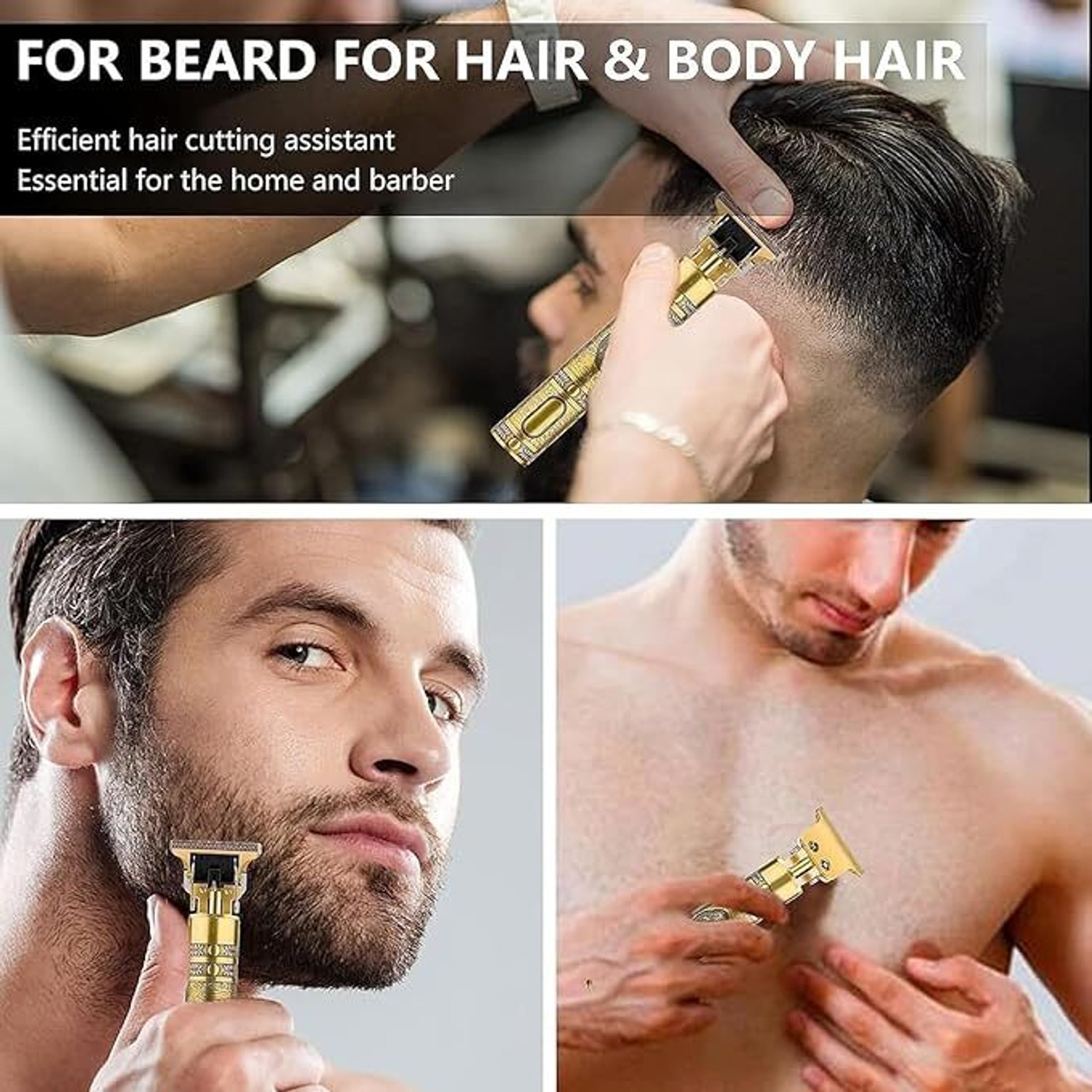 Image of se hub Professional T9 Trimmer Gold Metal Body Cordless Beard Hair Clipper Men Trimmer 120 min Runtime 4 Length Settings
