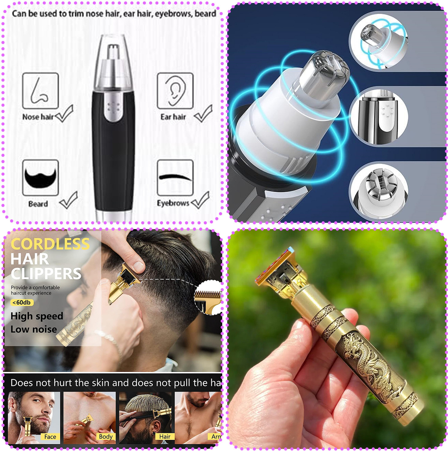 Image of Virth Men's Hair Brush With 2 Pcs Razor,Ear Kit & Nose Scissor & Beard & Nose-Ear Hair Trimmer 120 min Runtime 0 Length Settings (Multicolor)