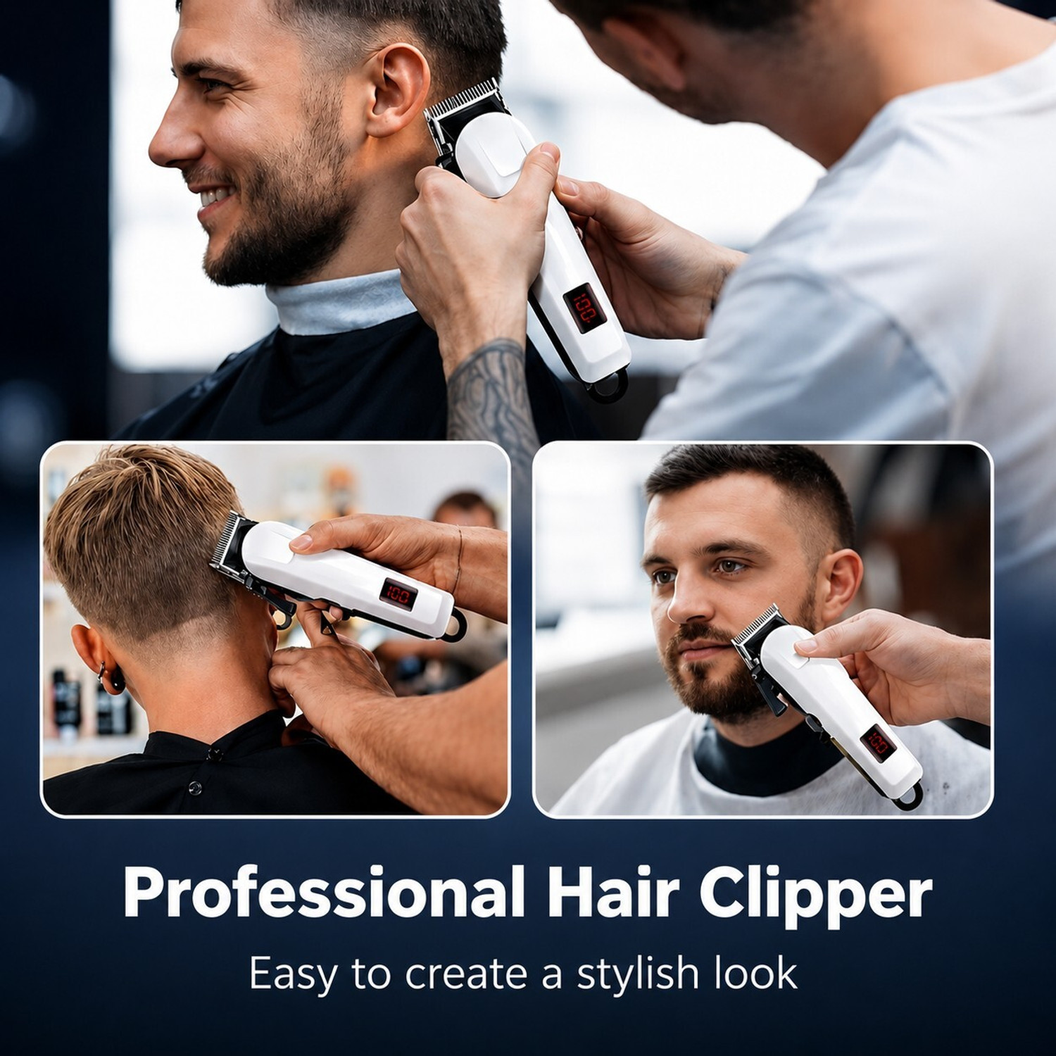 Image of CLINLINSO 809 Salon Series Professional Digital Display Cordless Hair Clipper Electric Fully Waterproof Trimmer 240 min Runtime 5 Length Settings (White, Black)