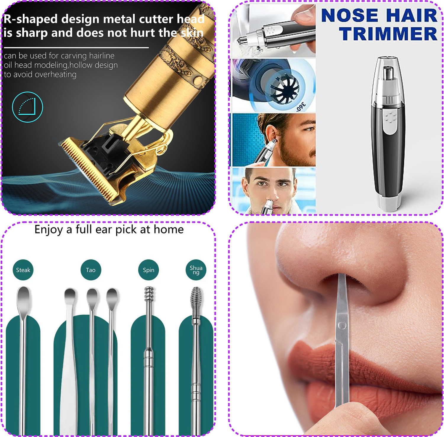Image of Virth Men's 5 IN1 Stylish Ear Cleaning Kit ,Straight Razor, Nose Scissor, Beard & Nose Trimmer 120 min Runtime 0 Length Settings