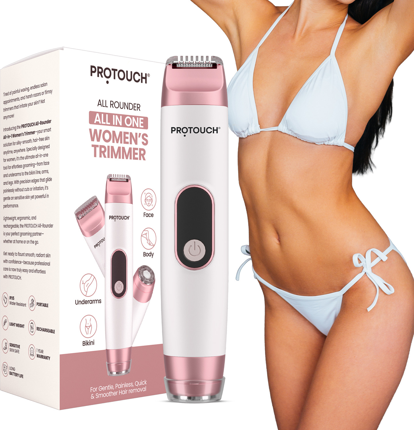 Image of PROTOUCH Women trimmer Fully Waterproof Body Groomer 90 min Runtime 5 Length Settings