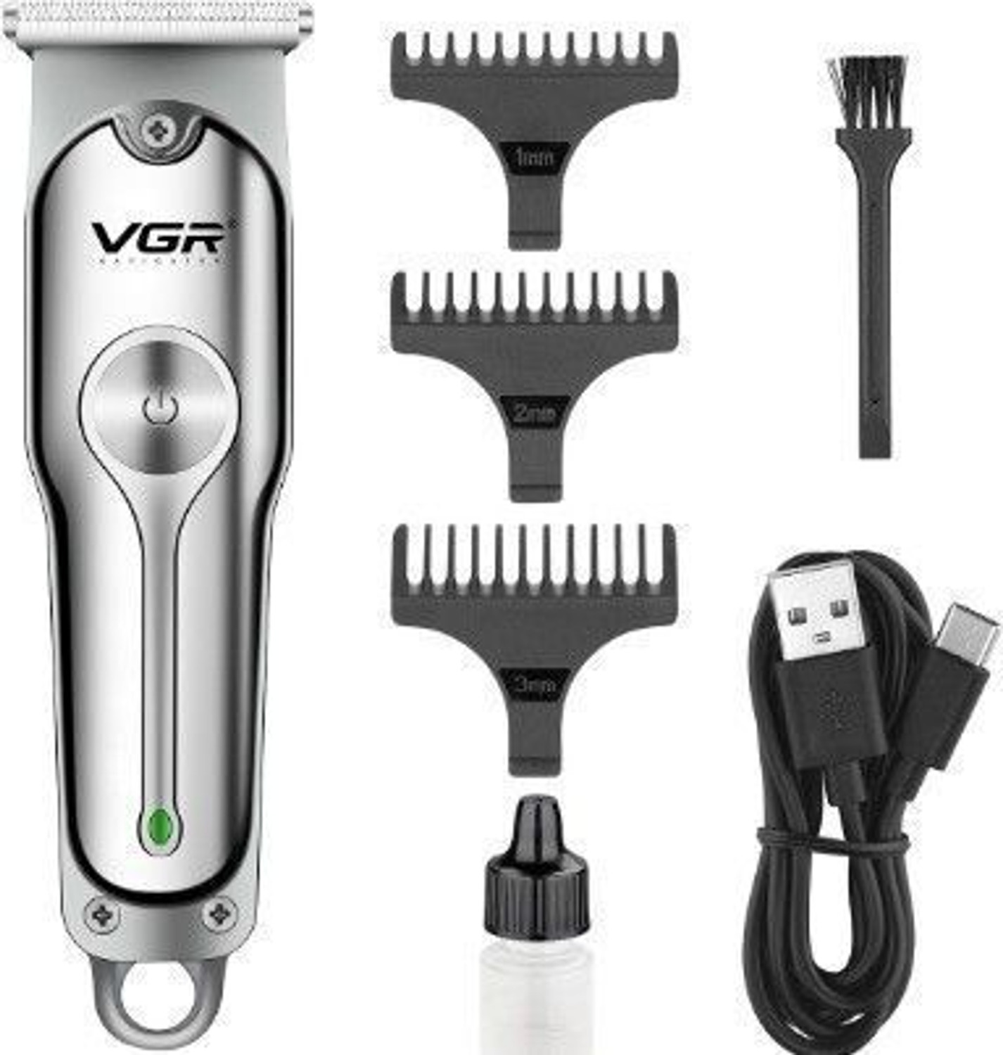 Image of VGR V-071 Hair Clipper Electric USB Charging Limit Combs Runtime: 150 min (Steel). Trimmer 150 min Runtime 4 Length Settings