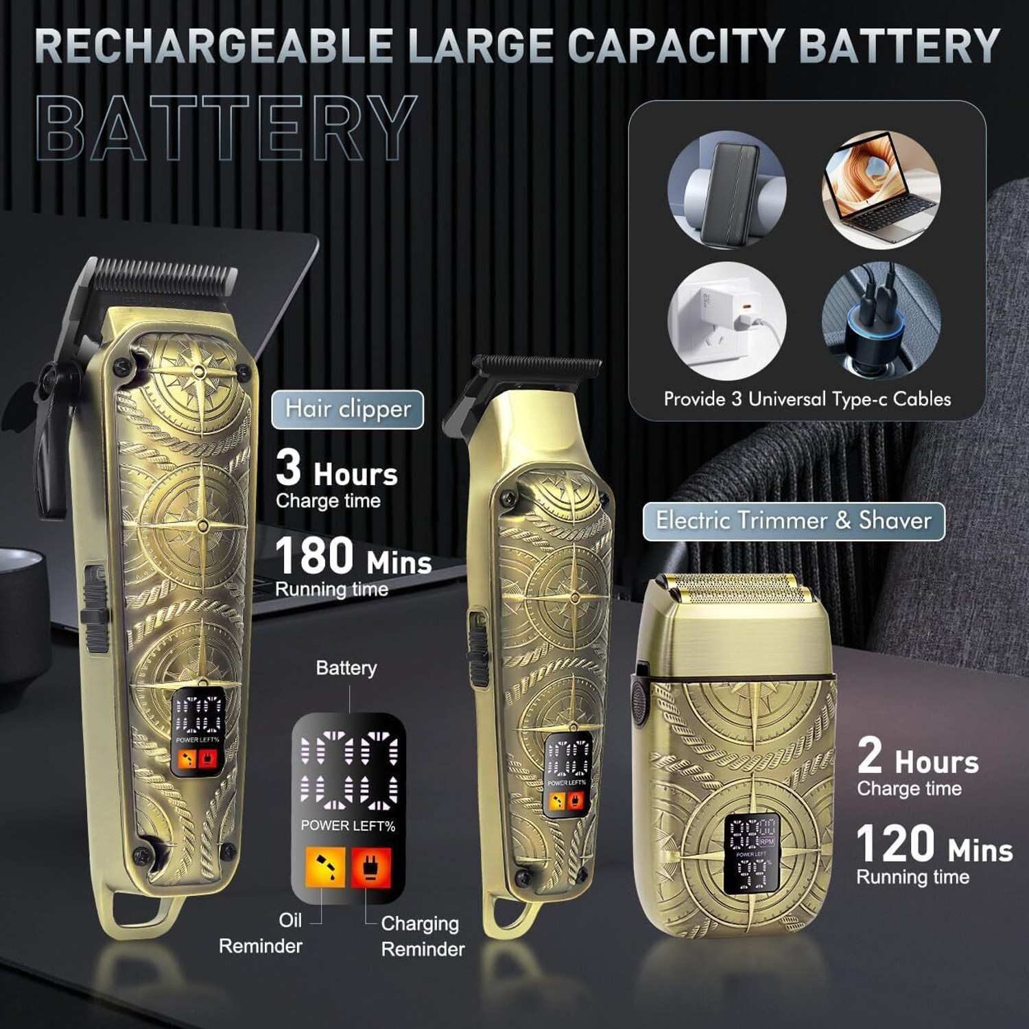 Image of Hatteker Professional 3 in 1 Hair Trimmer - Grooming Kit 120 min Runtime 4 Length Settings