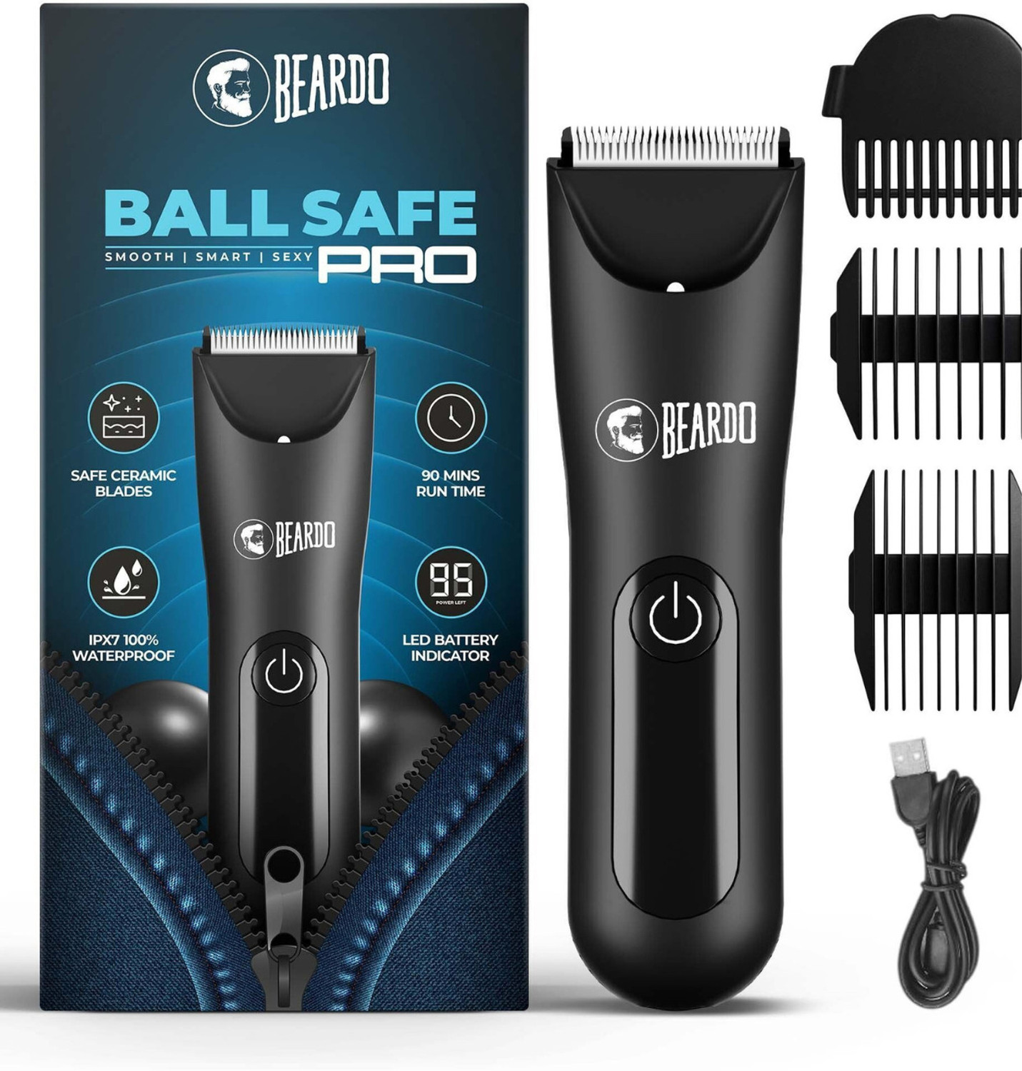 Image of BEARDO Ball Safe Pro with Skin Safe Tech Waterproof, Private Parts & Body Fully Waterproof Trimmer 90 min Runtime 3 Length Settings