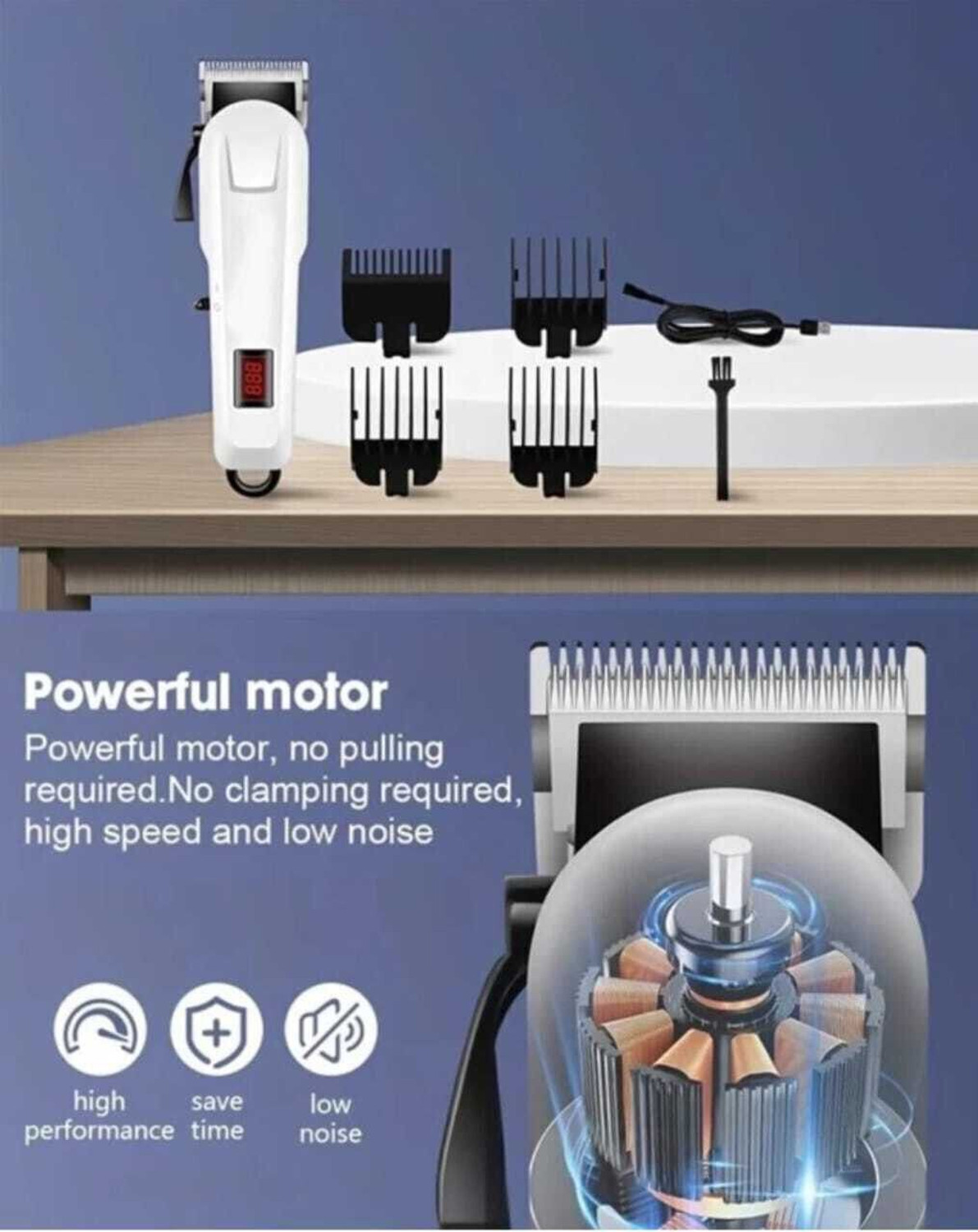 Image of Bydye 809A Rechargeable Professional Electric Hair Clipper Electric Hair Trimmer 034 Trimmer 300 min Runtime 4 Length Settings (White)