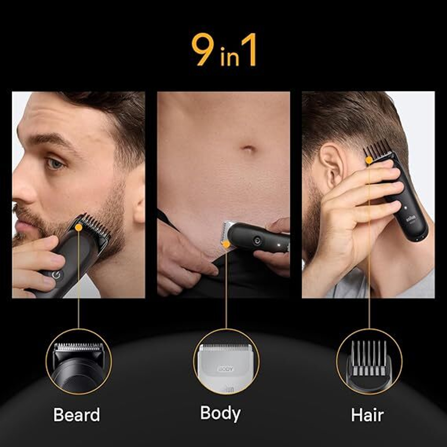 Image of Braun AIO5540 9 in 1 Beard & Body Grooming Kit 120 min Runtime 14 Length Settings