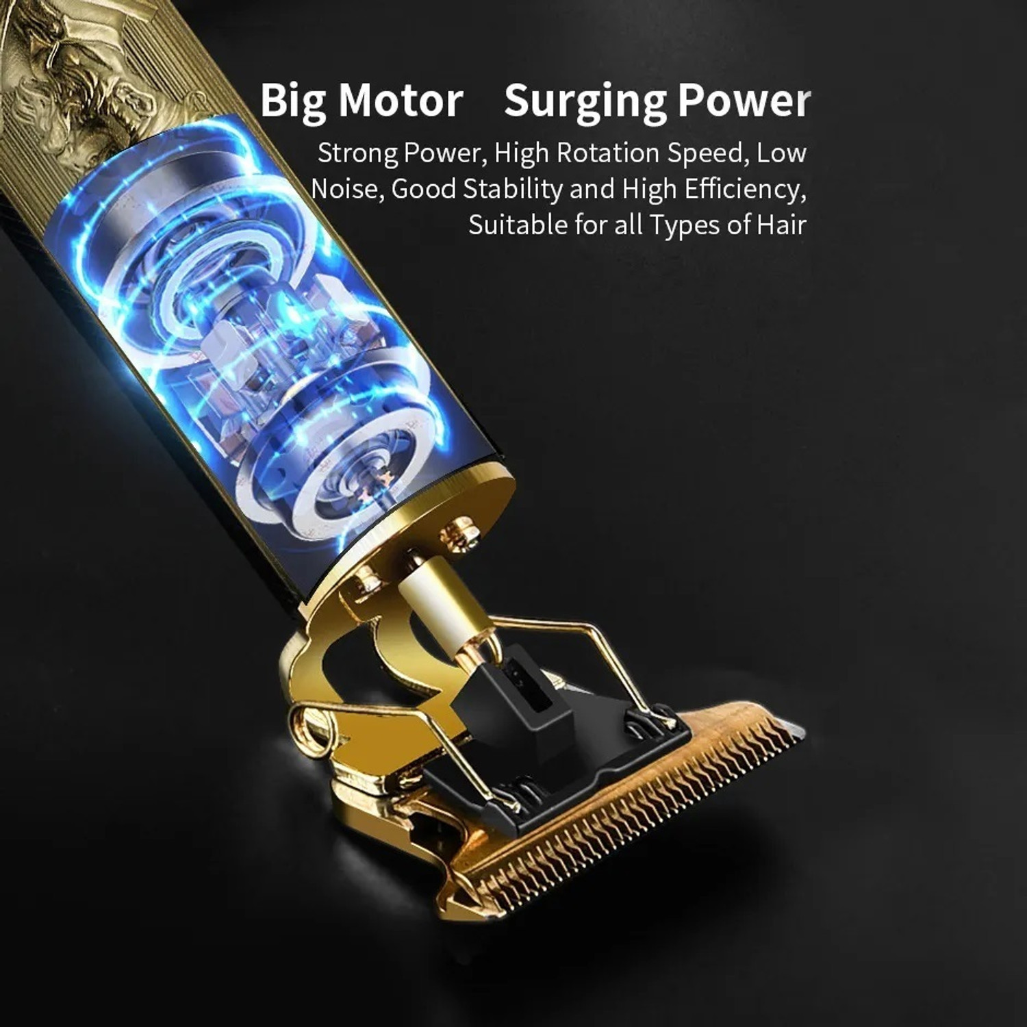 Image of GETTRADE T9 Vintage USB Rechargeable Cordless Electric Beard Trimmer Hair Clippers G37 Trimmer 60 min Runtime 4 Length Settings (Gold)