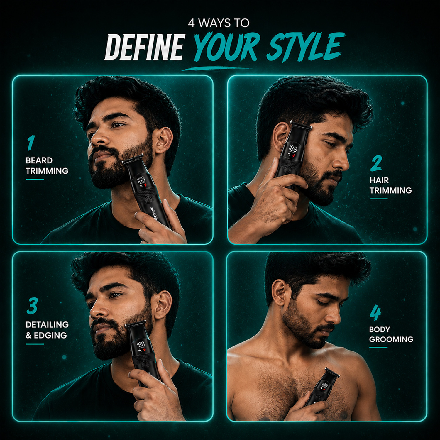 Image of MILDCARES RStyler LED Display Hair & Beard Trimmer | Turbo Speed | Ceramic + Steel Blades Fully Waterproof Trimmer 240 min Runtime 4 Length Settings