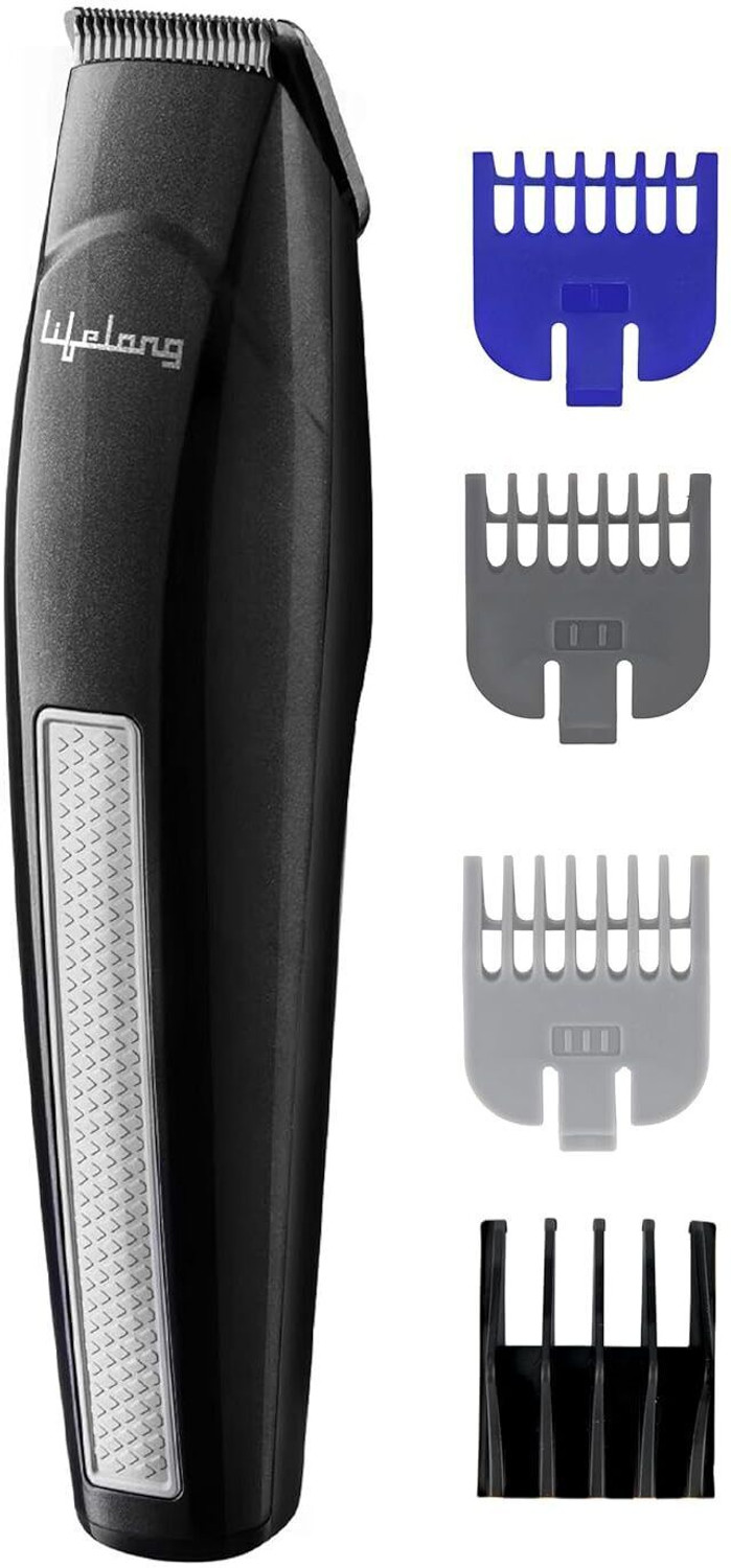 Image of Lifelong Beard Trimmer for Men | Quick Charge | Beard, Mustache & Hair | Rechargeable Trimmer 60 min Runtime 4 Length Settings (Black)