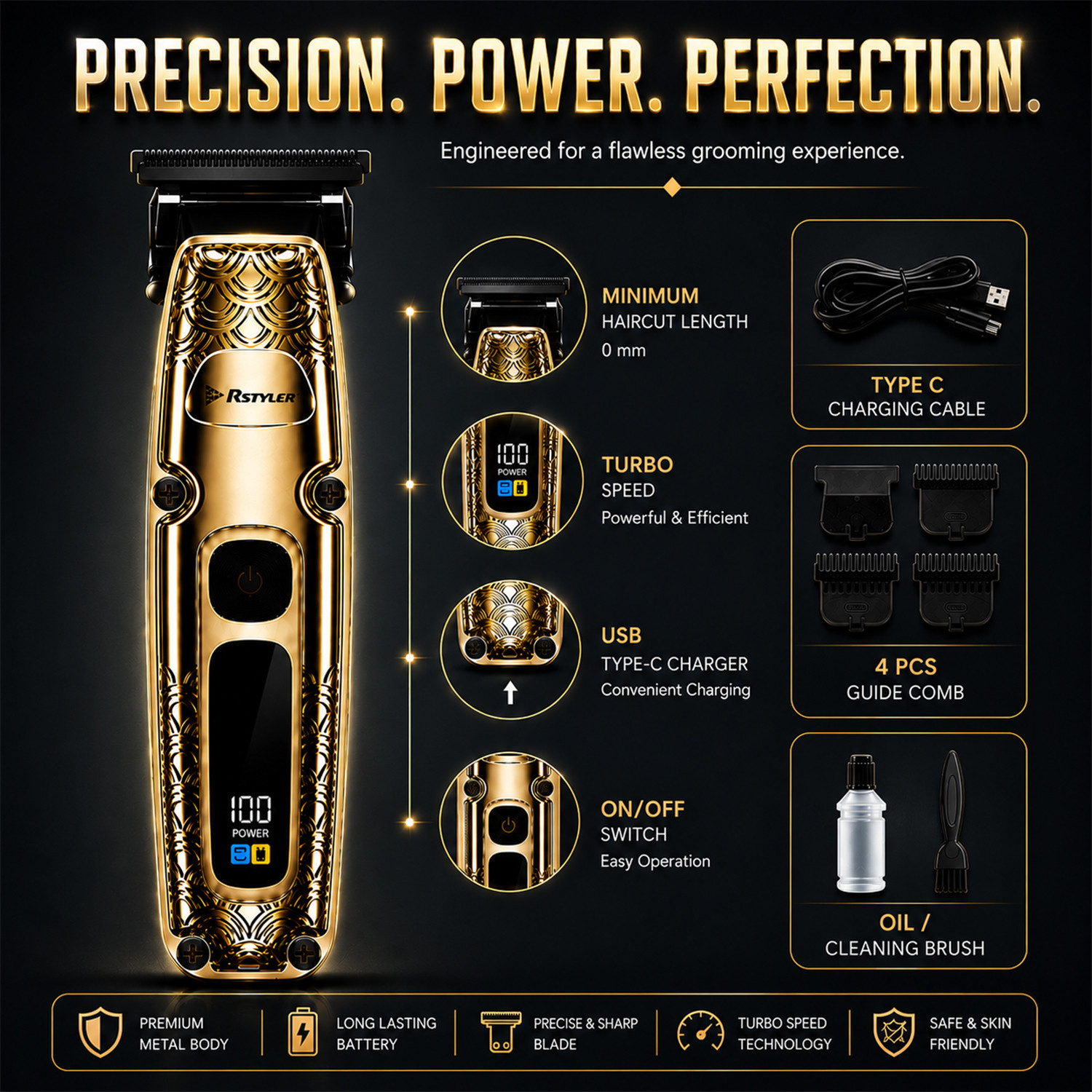 Image of MILDCARES RStyler TitanTrim | LED Display Professional Hair Trimmer | Turbo Speed Motor | Fully Waterproof Trimmer 120 min Runtime 4 Length Settings