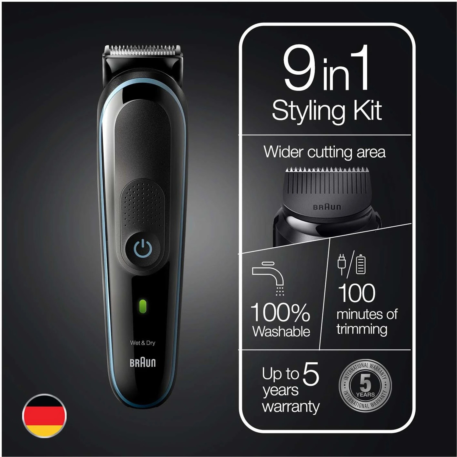 Image of Braun MGK5380, 9-in-1 Beard Trimmer for Men, All-in-One Tool, 7 attachments Trimmer 100 min Runtime 13 Length Settings