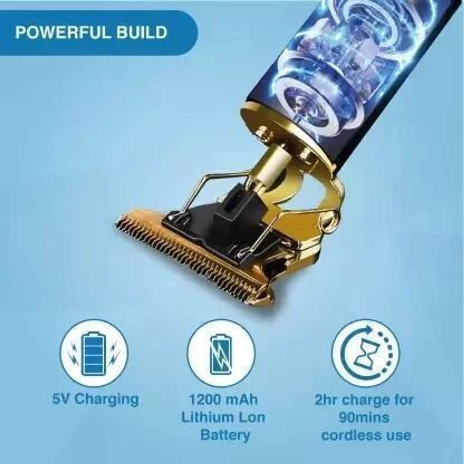 Image of Profiline Waterproof Vintage -T9 Hair Cutting Metal Body Trimmer USB charging 0mm Cutting Trimmer 60 min Runtime 4 Length Settings