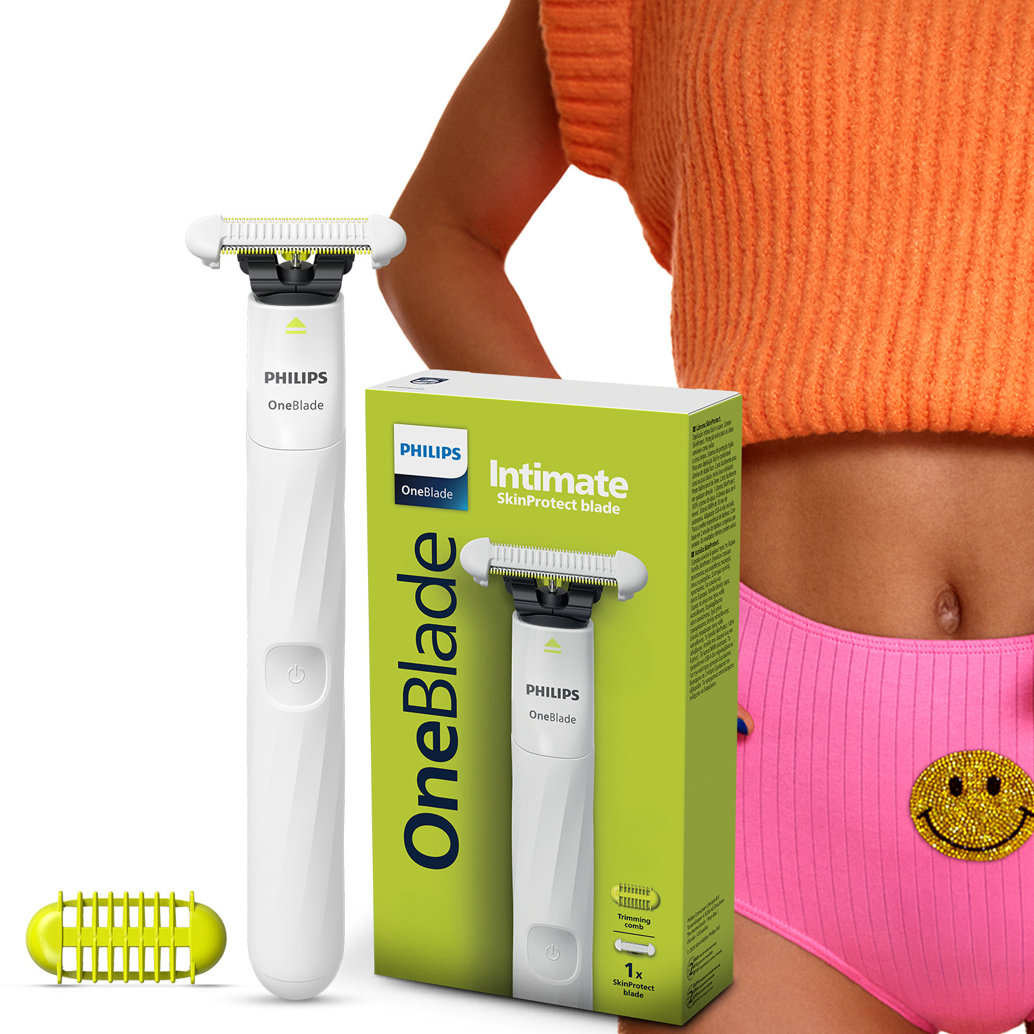 Image of PHILIPS QP1924 /20 OneBlade Razor for Women, Intimate Underarm, Body & Bikini Fully Waterproof Trimmer 30 min Runtime 2 Length Settings
