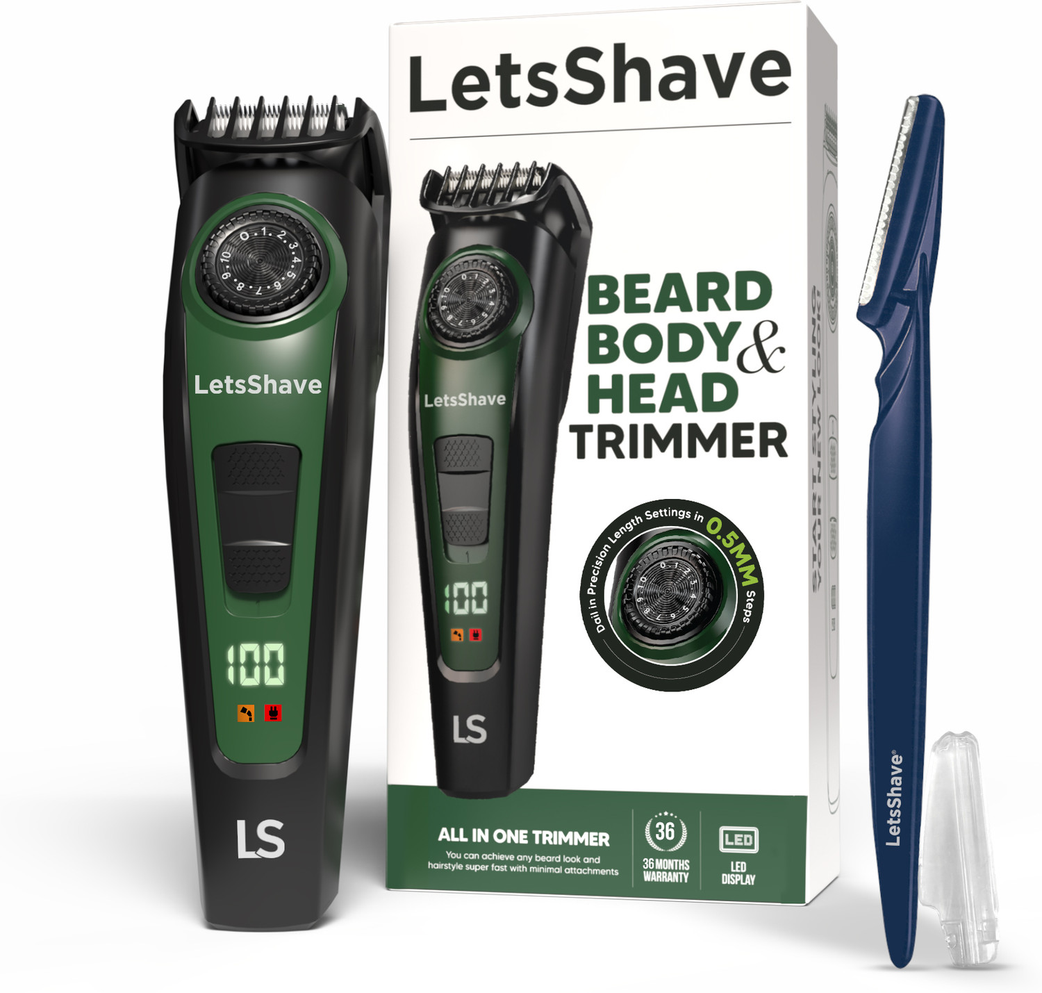 Image of LetsShave All-in-One Beard, Body & Head , 20 , Self-Sharpening Blade Fully Waterproof Trimmer 2 hrs Runtime 20 Length Settings