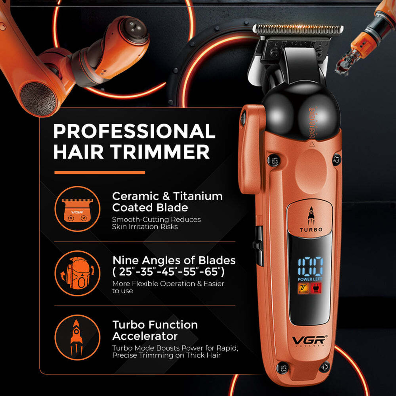 Image of VGR v-274 Fully Waterproof Trimmer 140 min Runtime 9 Length Settings
