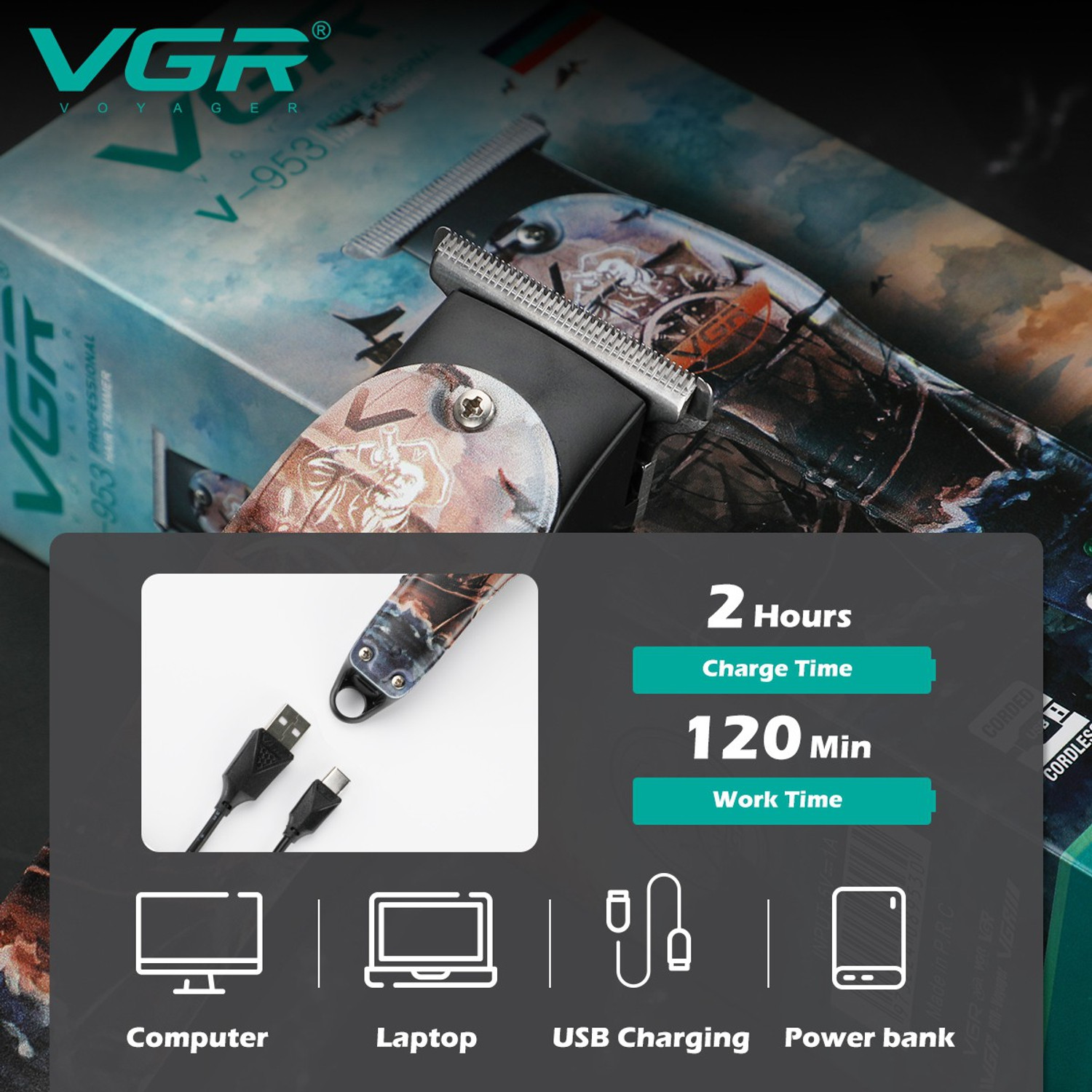 Image of VGR V-953 PRO Trimmer 120 min Runtime 3 Length Settings