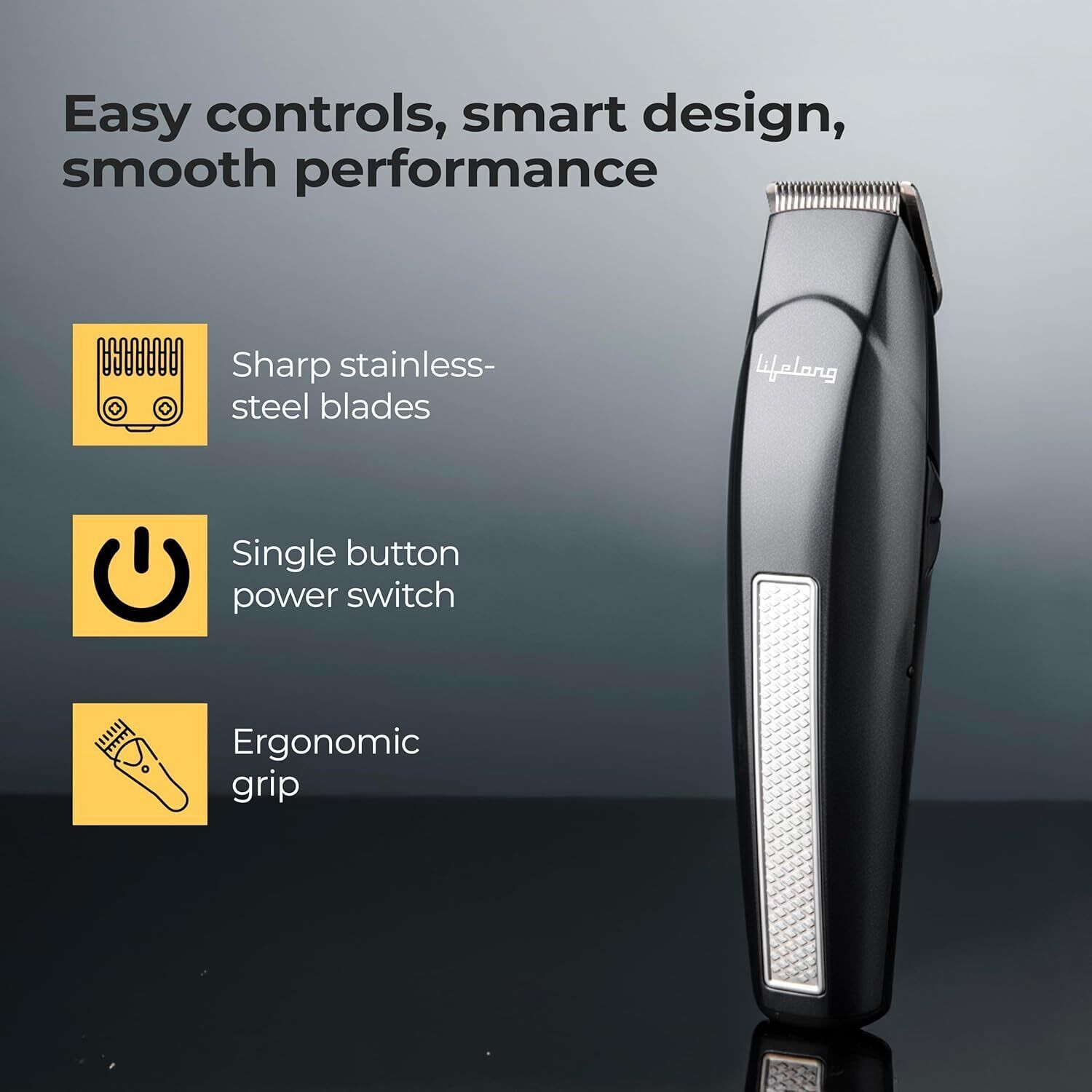Image of Lifelong Beard Trimmer for Men | Quick Charge | Beard, Mustache & Hair | Rechargeable Trimmer 60 min Runtime 4 Length Settings (Black)