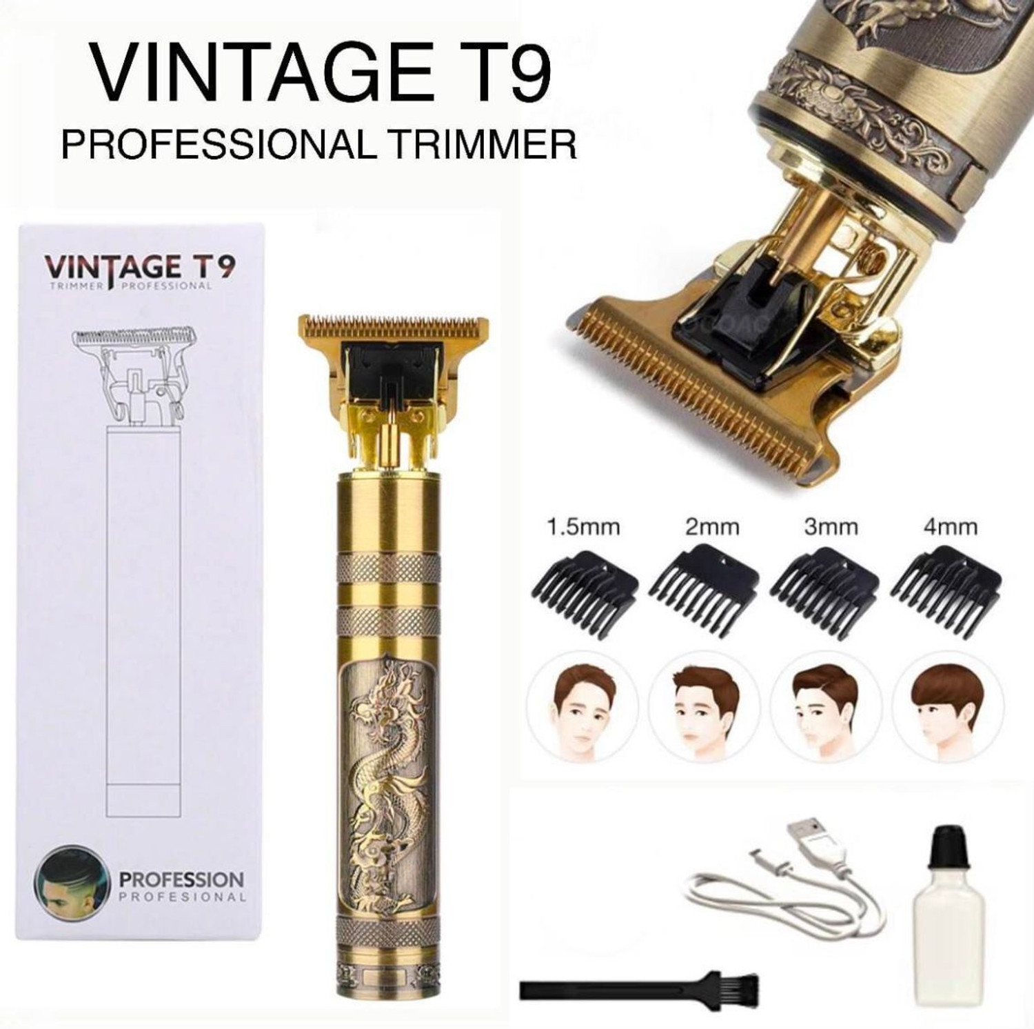 Image of BDMart Metal Vintage-T9 Hair Cutting Machine Shaver Best Barber Hair Clipper Trimmer 60 min Runtime 0 Length Settings