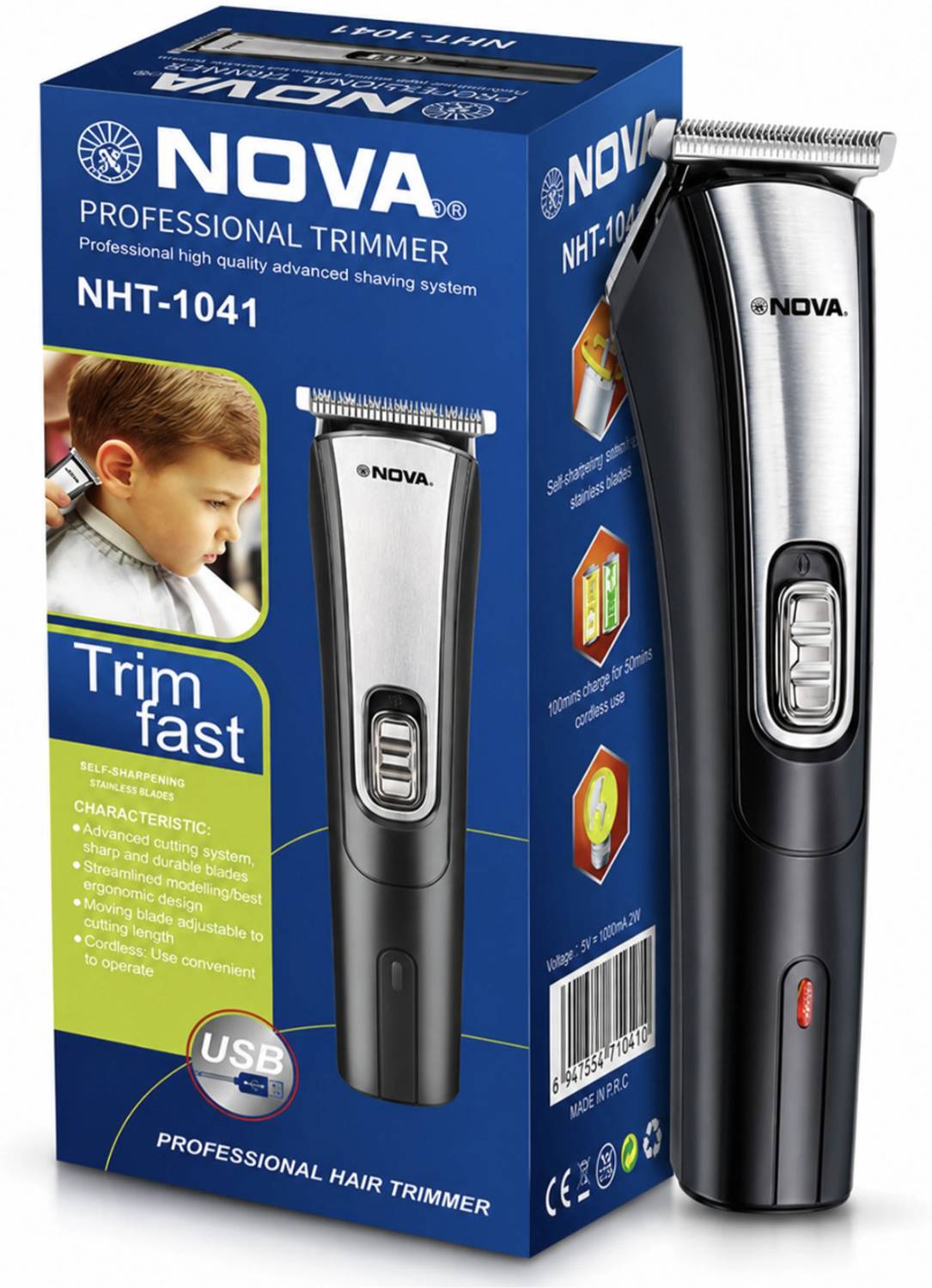 NOVA NHT 1041 USB Trimmer 60 min  Runtime 5 Length Settings