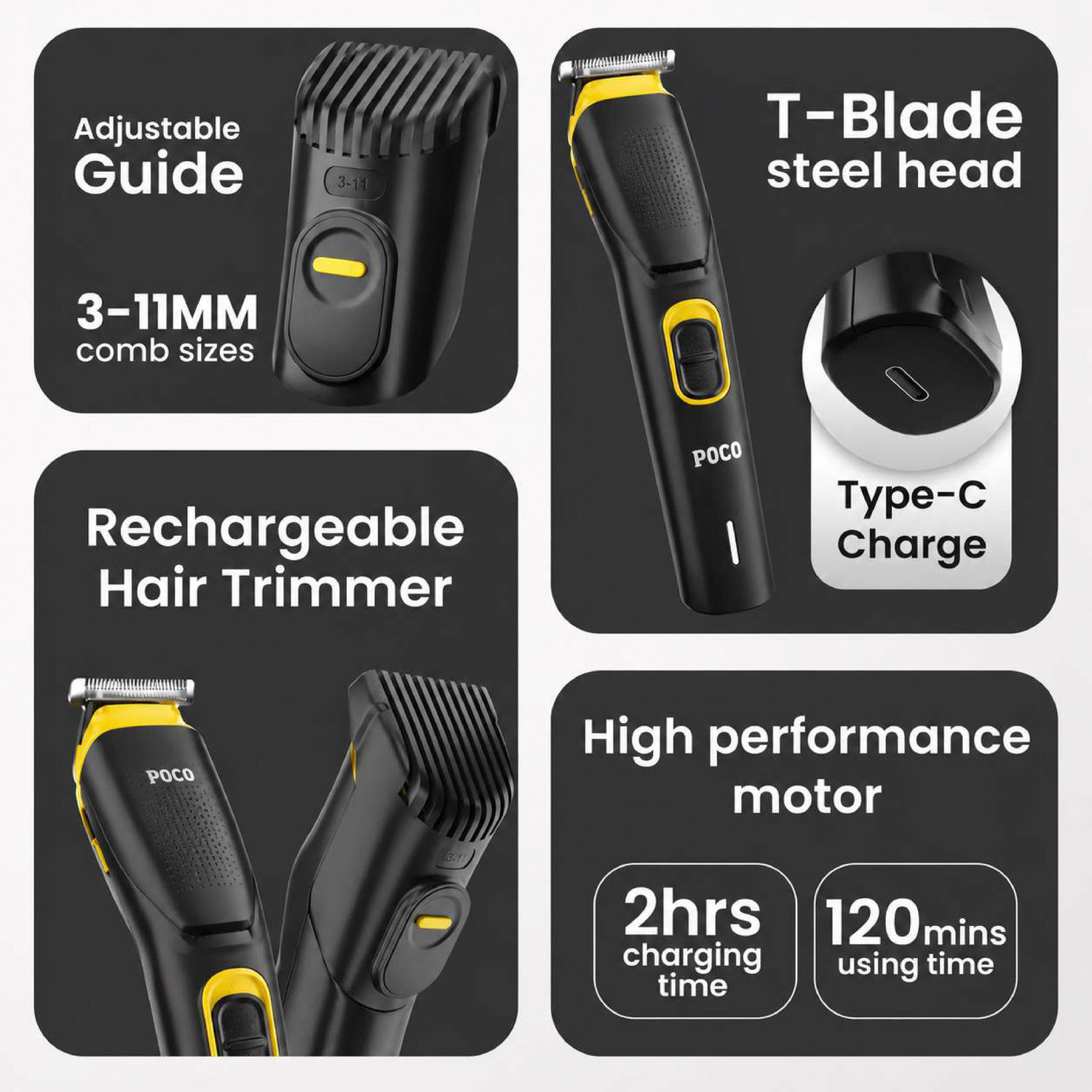 Image of P0C0 PC-21 Fully Waterproof Trimmer 120 min Runtime 5 Length Settings