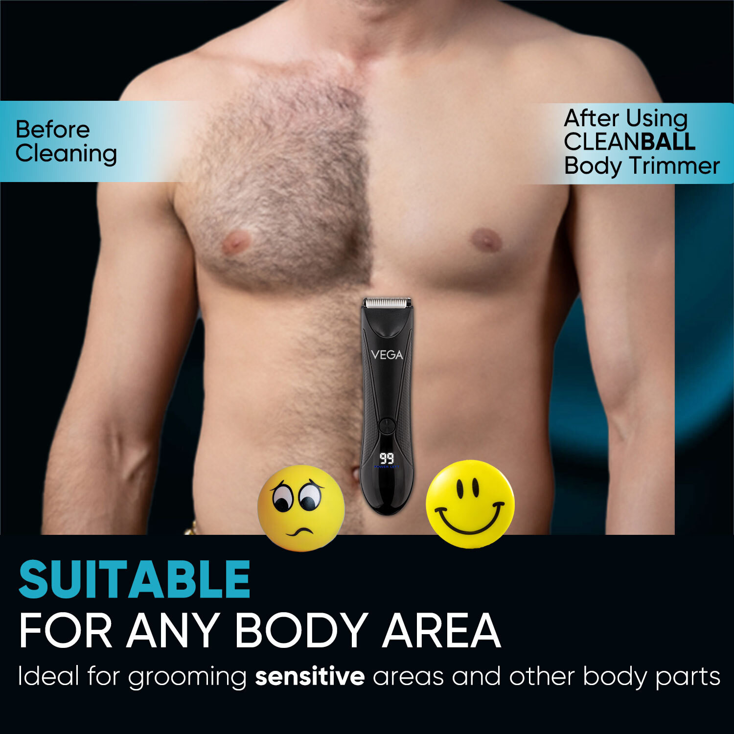 Image of VEGA VHTH-33 IPX5 Waterproof Men Fully Waterproof Trimmer 90 min Runtime 4 Length Settings