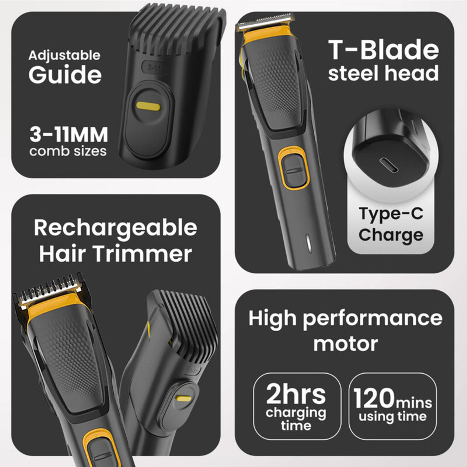 Image of MynxeHTC USB Cordless Hair-Clipper Beard Trimmer PlasticHair Clipper Professional Haircut Fully Waterproof Trimmer 45 min Runtime 4 Length Settings