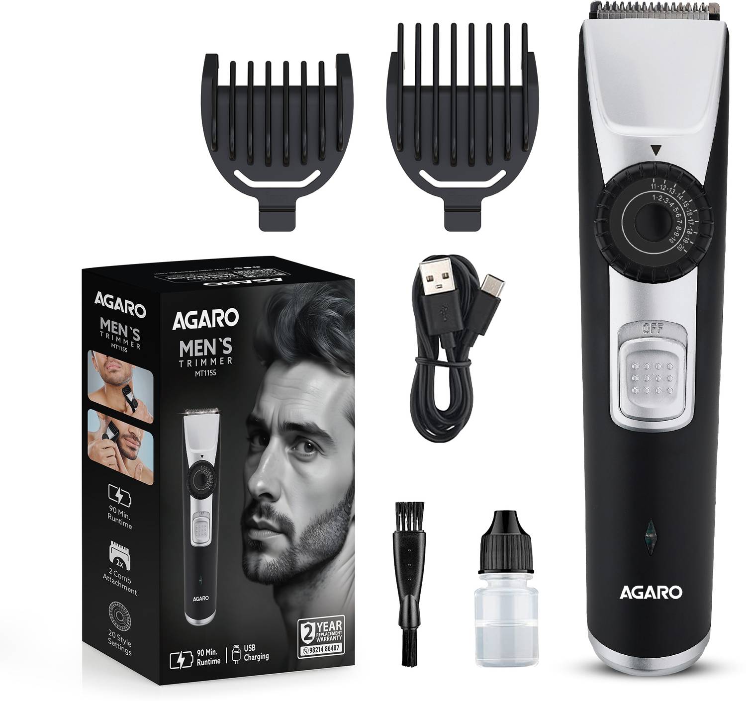 AGARO Beard Trimmer MT1155, 20 Length Settings - Image 1