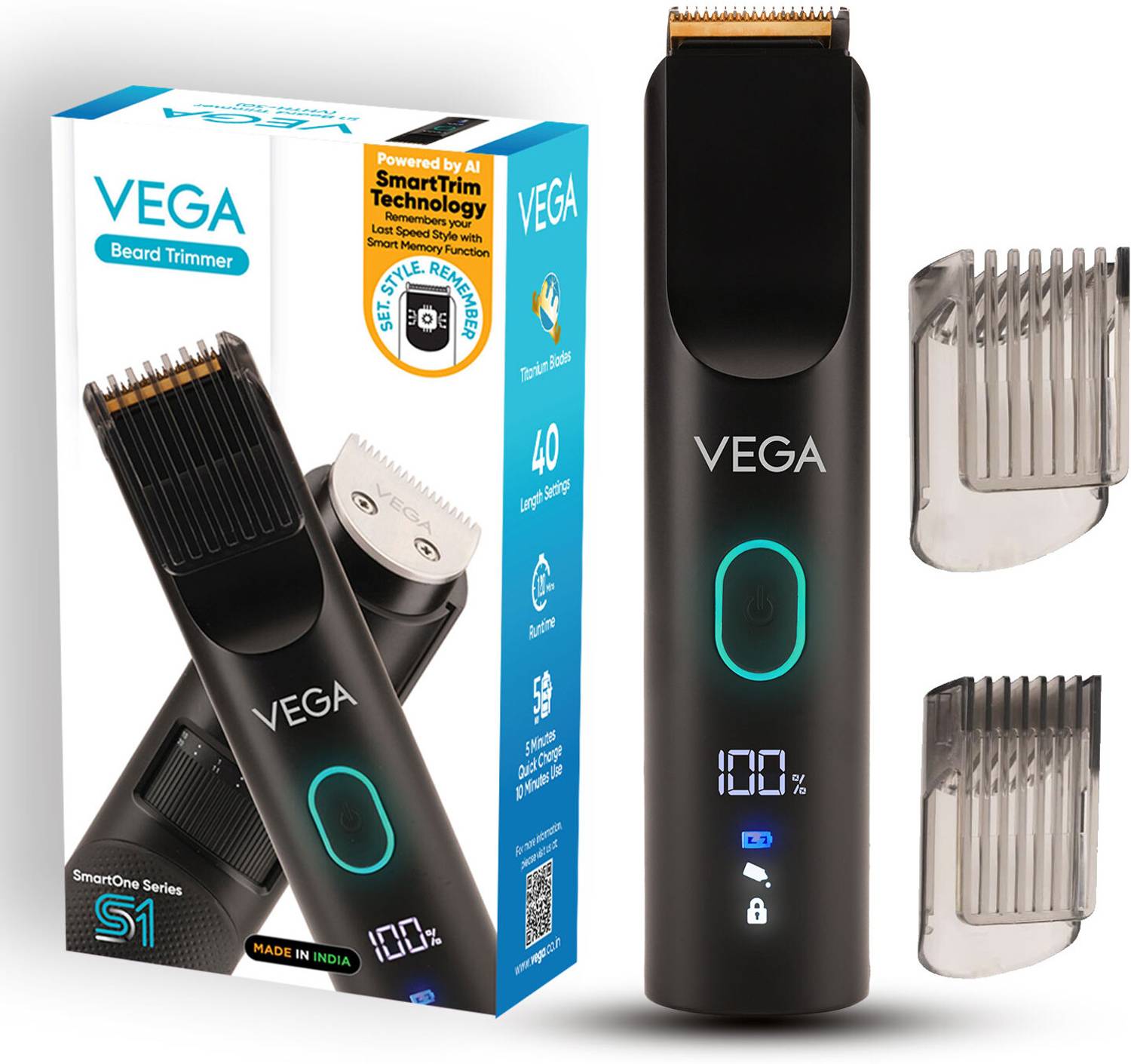 VEGA SmartOne Series S1 VHTH-30 Fully Waterproof Trimmer 120 min  Runtime 40 Length Settings