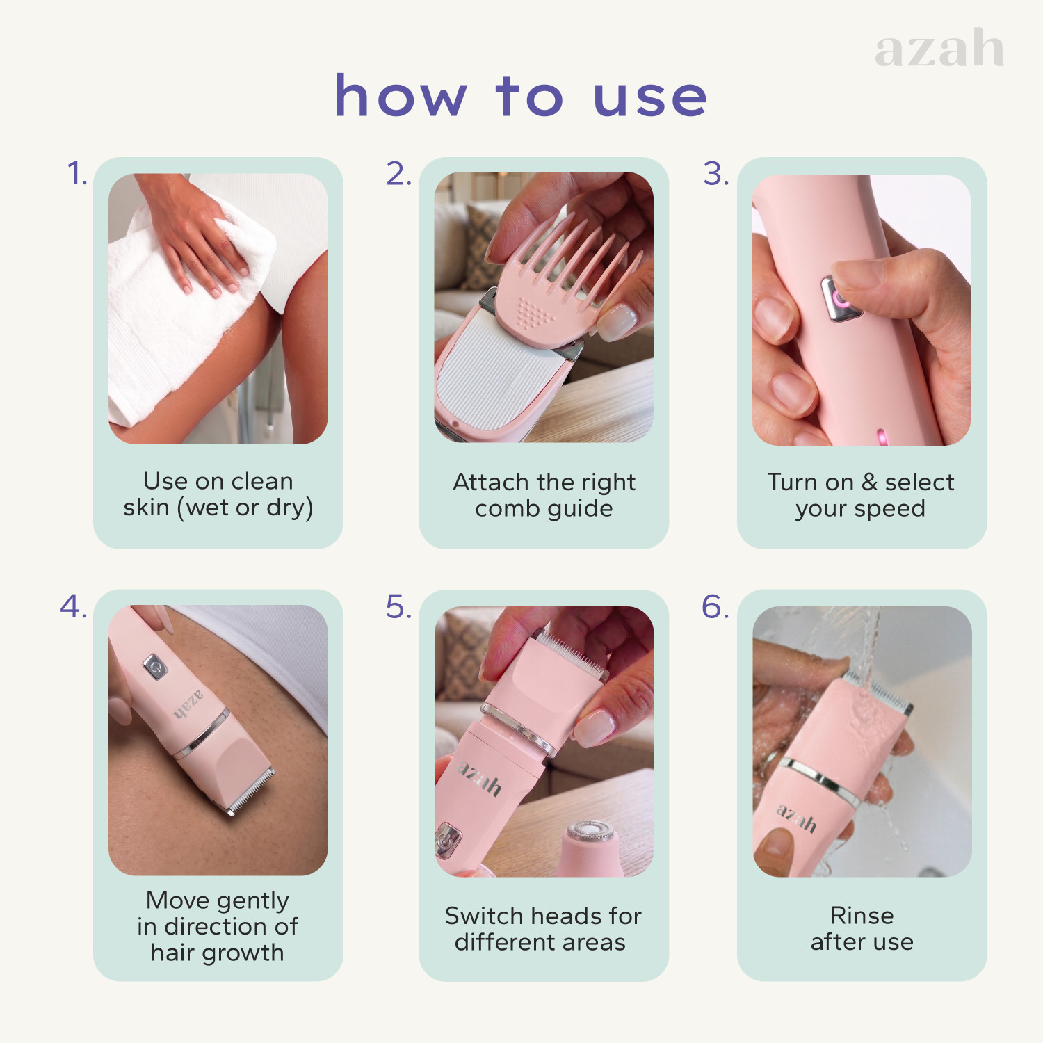 Image of AZAH Rechargeable Bikini Trimmer for Women | Multipurpose Body & Intimate Trimmer 120 min Runtime 4 Length Settings