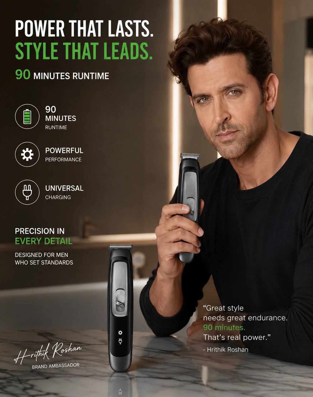 Misuhrobir Men's Trimmer 90 min Runtime 5 Length Settings - Image 4